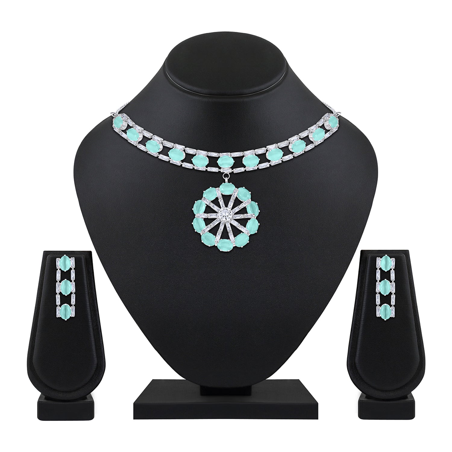 Elegant Floral CZ Necklace Paired with a Pair of Earrings