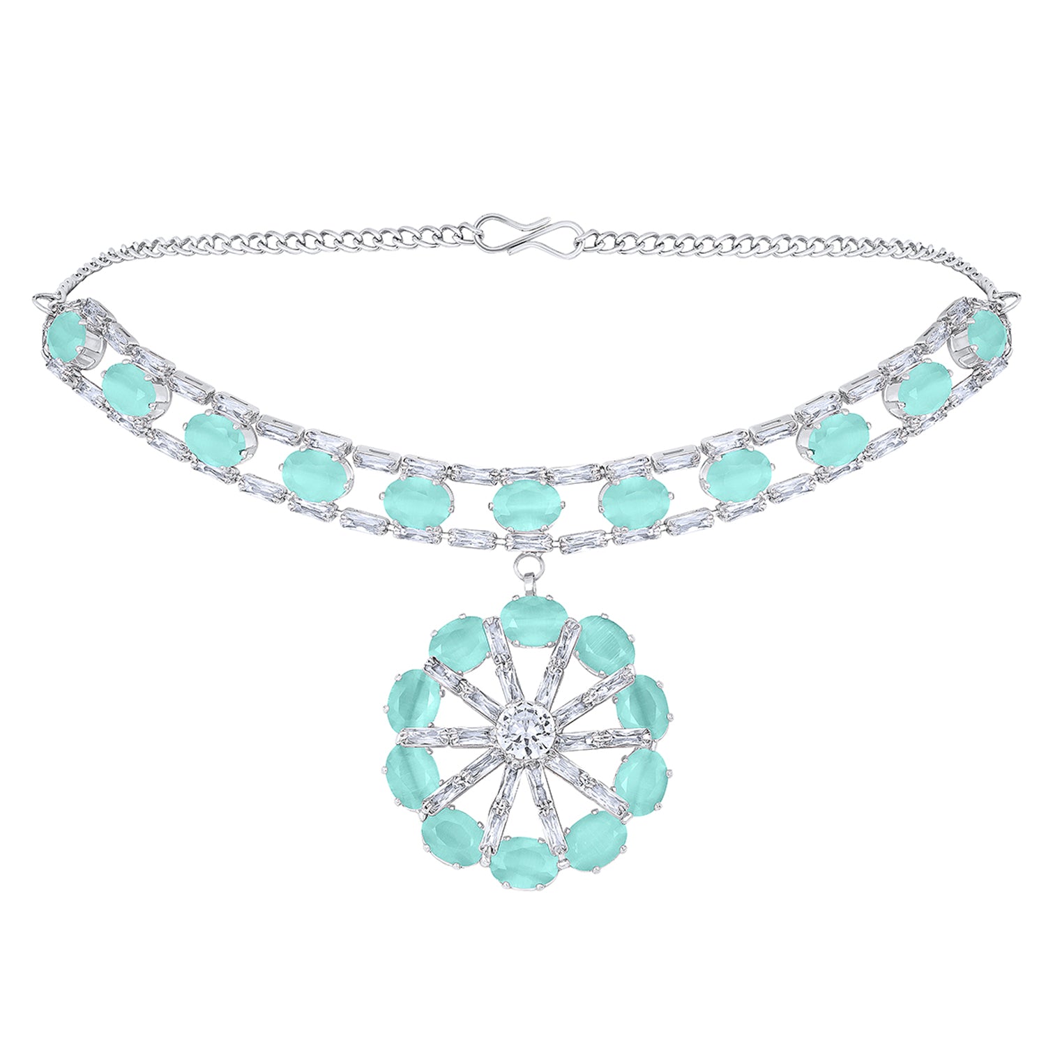 Elegant Floral CZ Necklace Paired with a Pair of Earrings