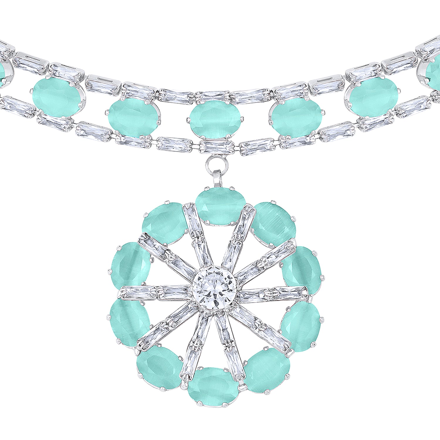 Elegant Floral CZ Necklace Paired with a Pair of Earrings