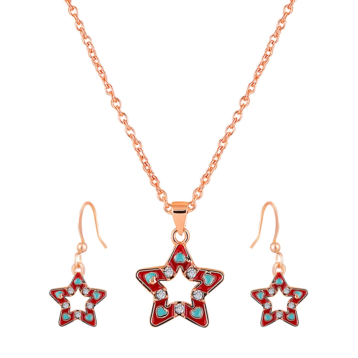 Red Meenakari Work and Crystals Star Pendant Set