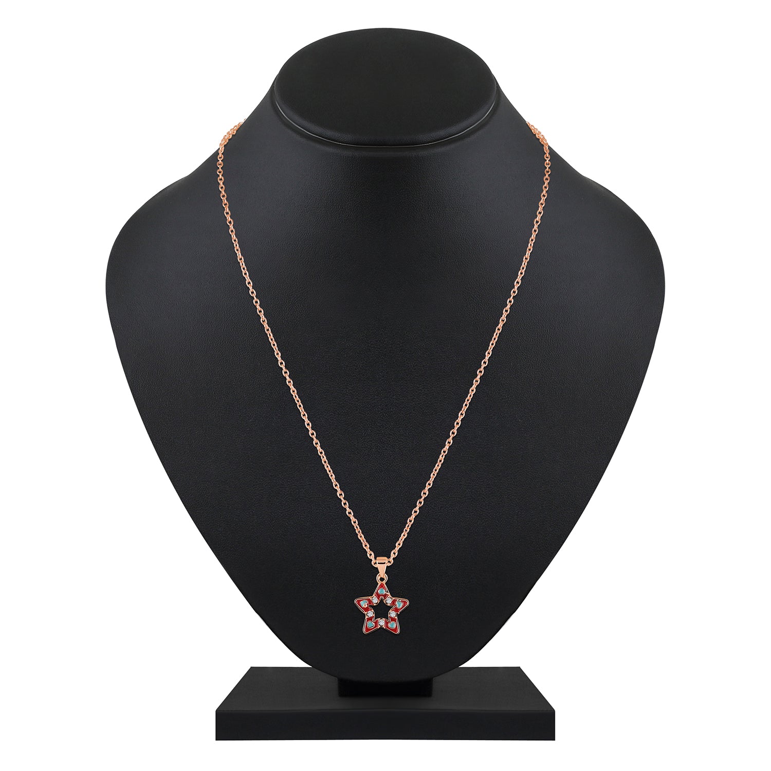 Red Meenakari Work and Crystals Star Pendant Set