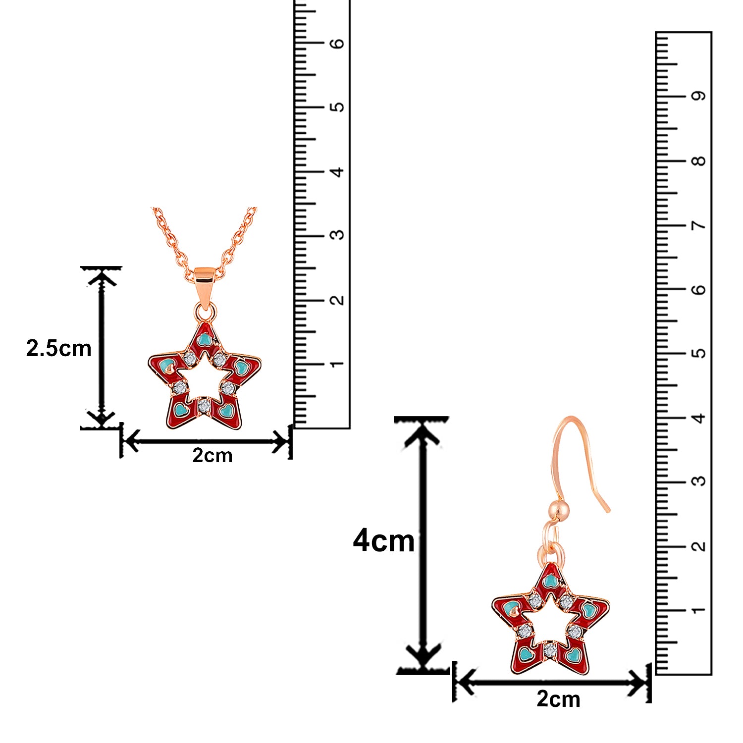 Red Meenakari Work and Crystals Star Pendant Set