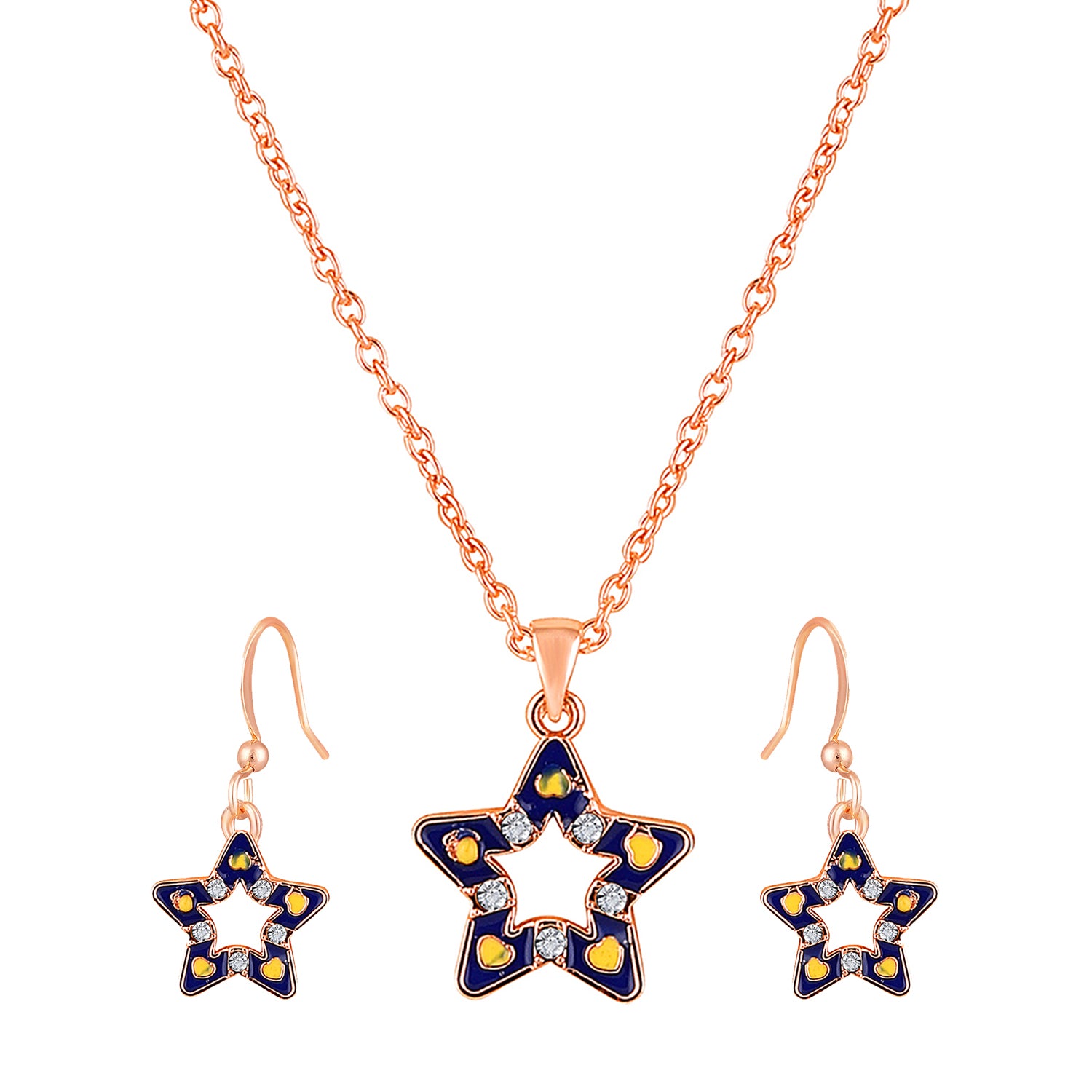 Red Meenakari Work and Crystals Star Pendant Set