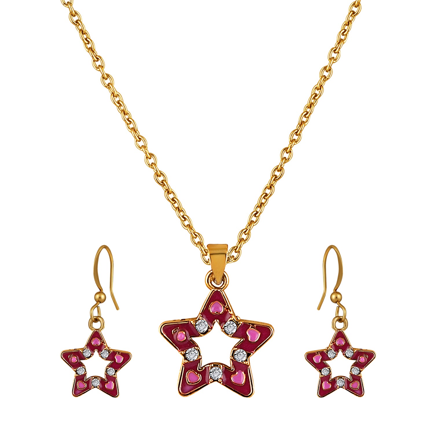 Red Meenakari Work and Crystals Star Pendant Set