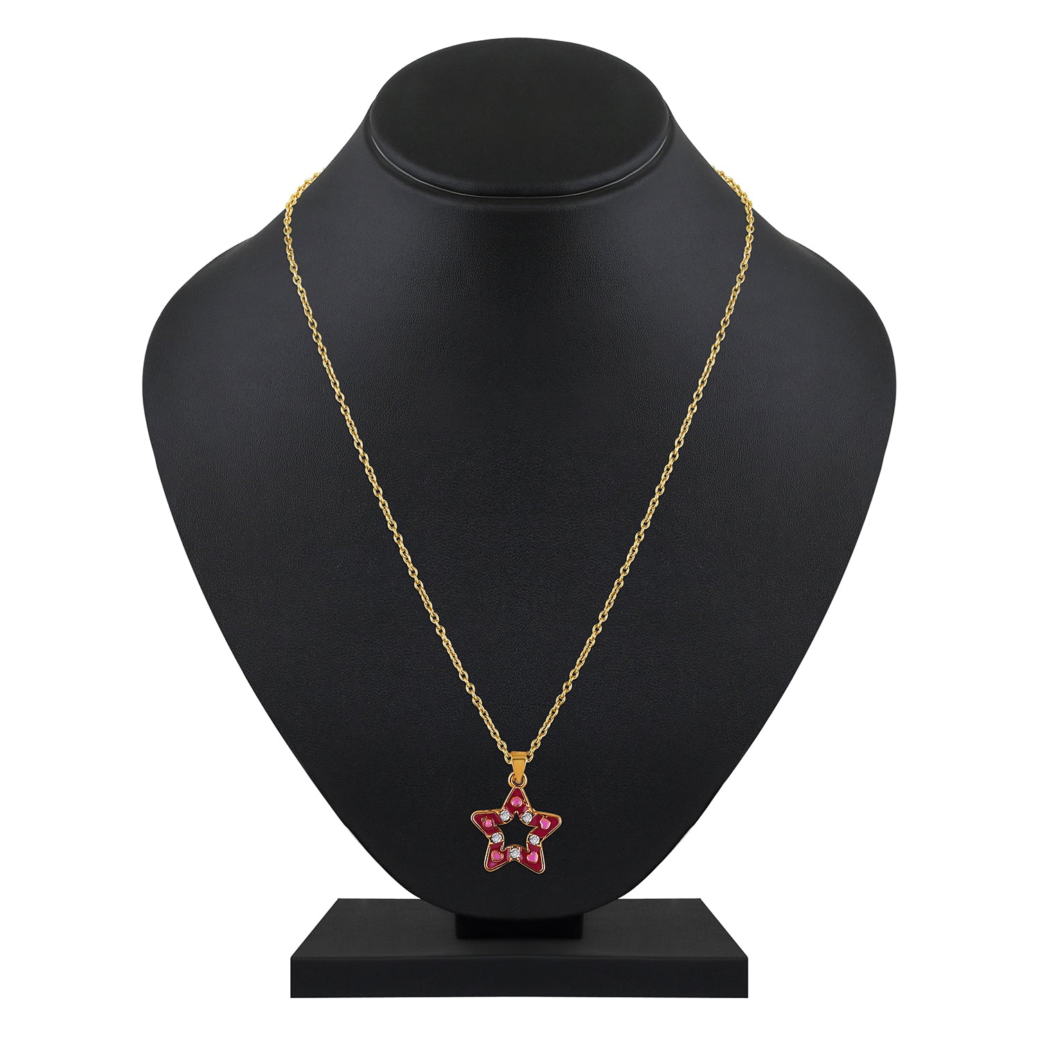 Red Meenakari Work and Crystals Star Pendant Set