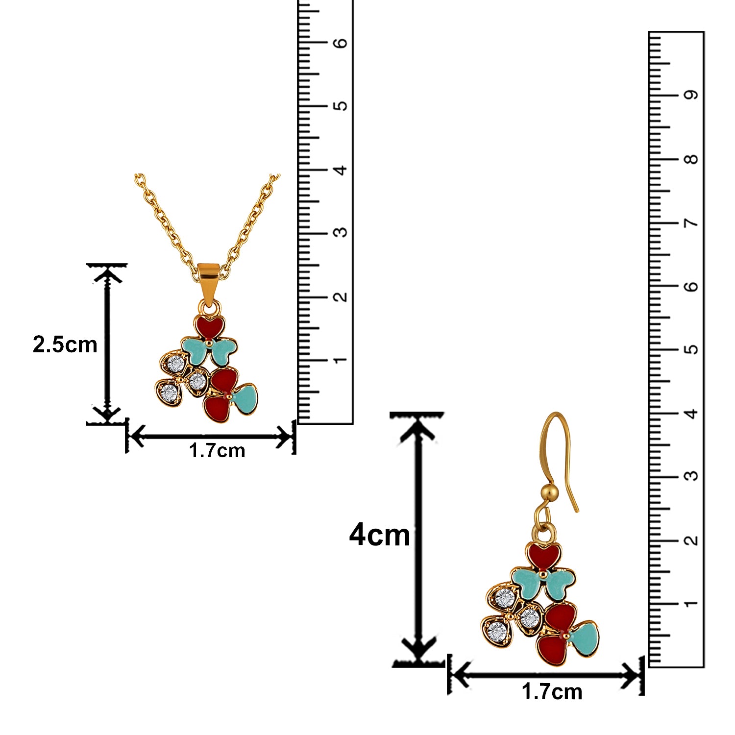 Red and Pink Meenakari Work and Crystals Floral Pendant Set