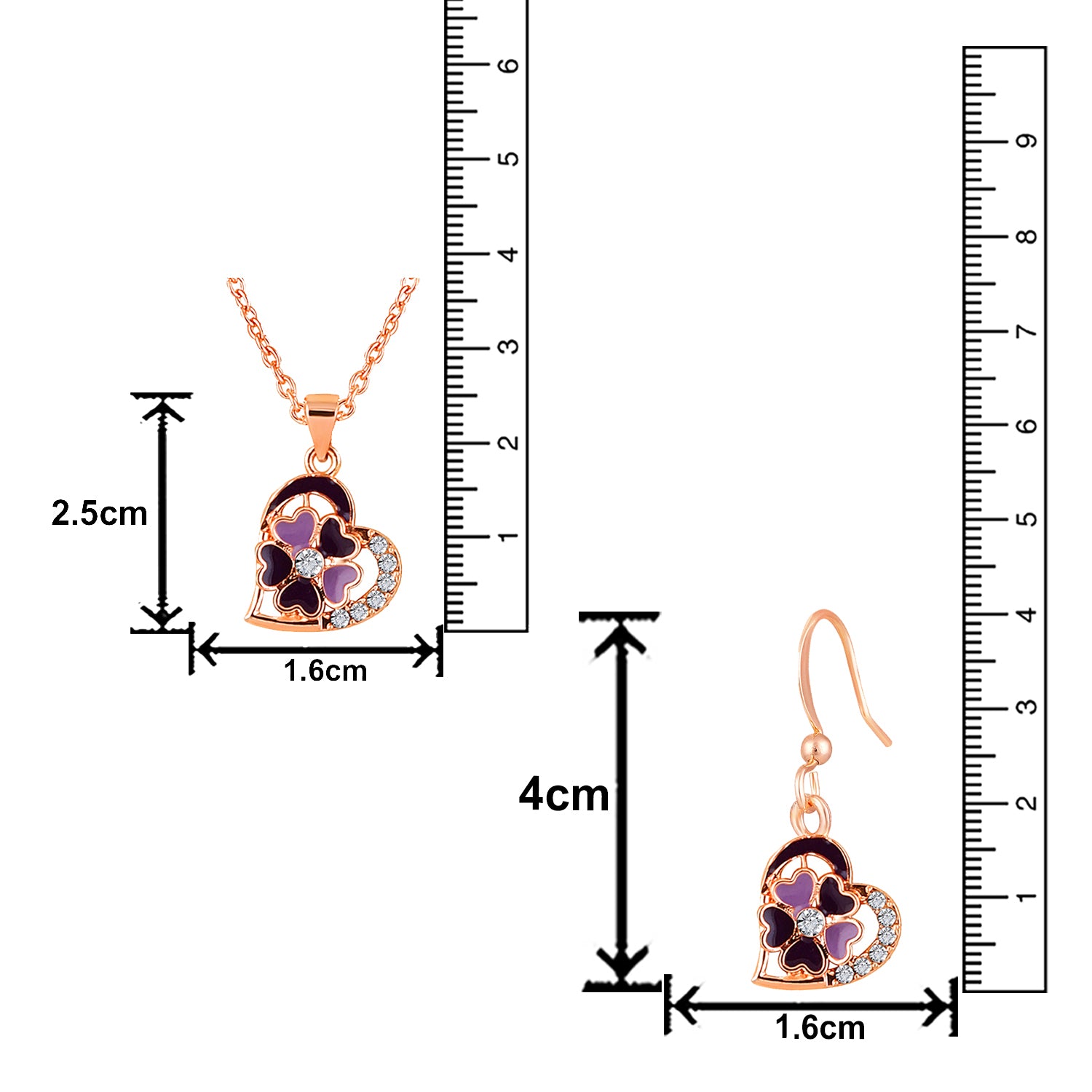 Red and Pink Meenakari Work and Crystals Floral Heart Pendant Set