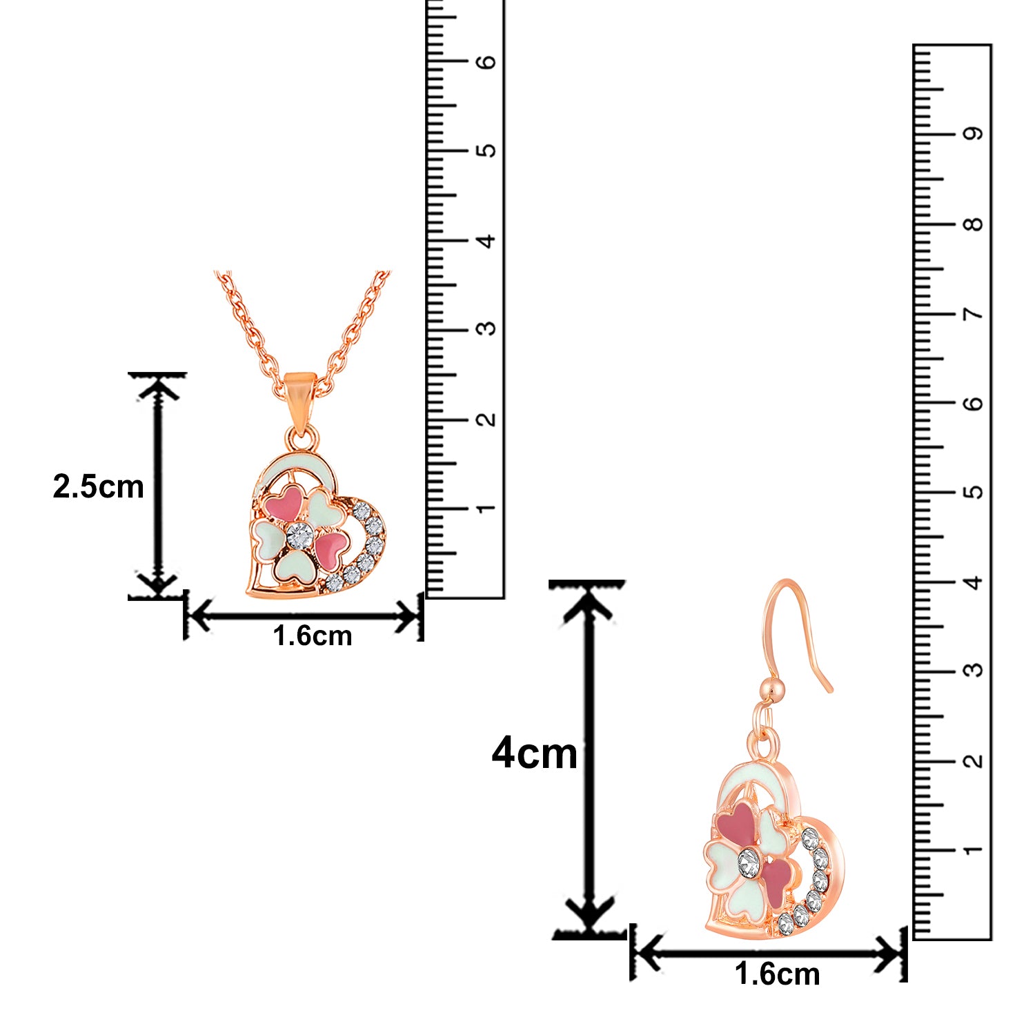 Red and Pink Meenakari Work and Crystals Floral Heart Pendant Set