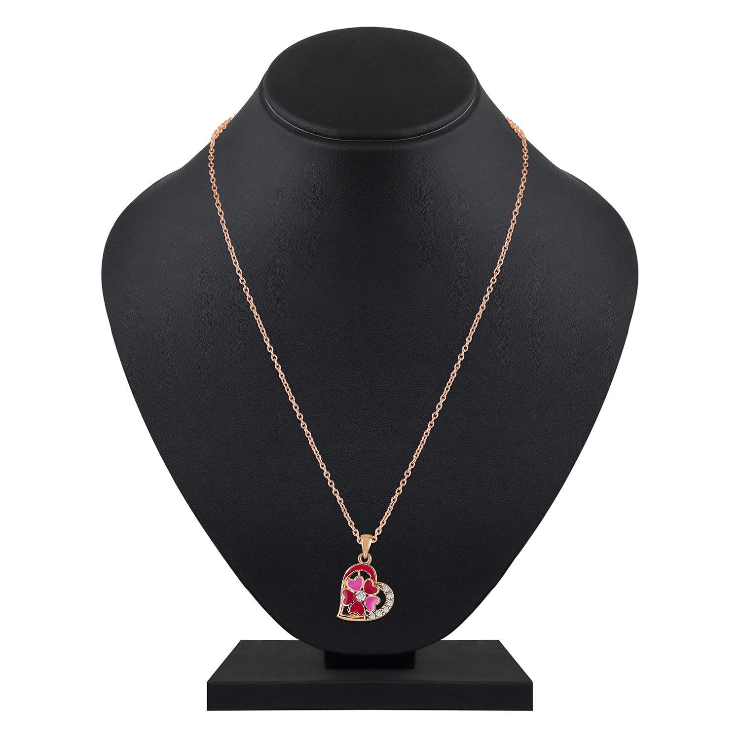 Red and Pink Meenakari Work and Crystals Floral Heart Pendant Set