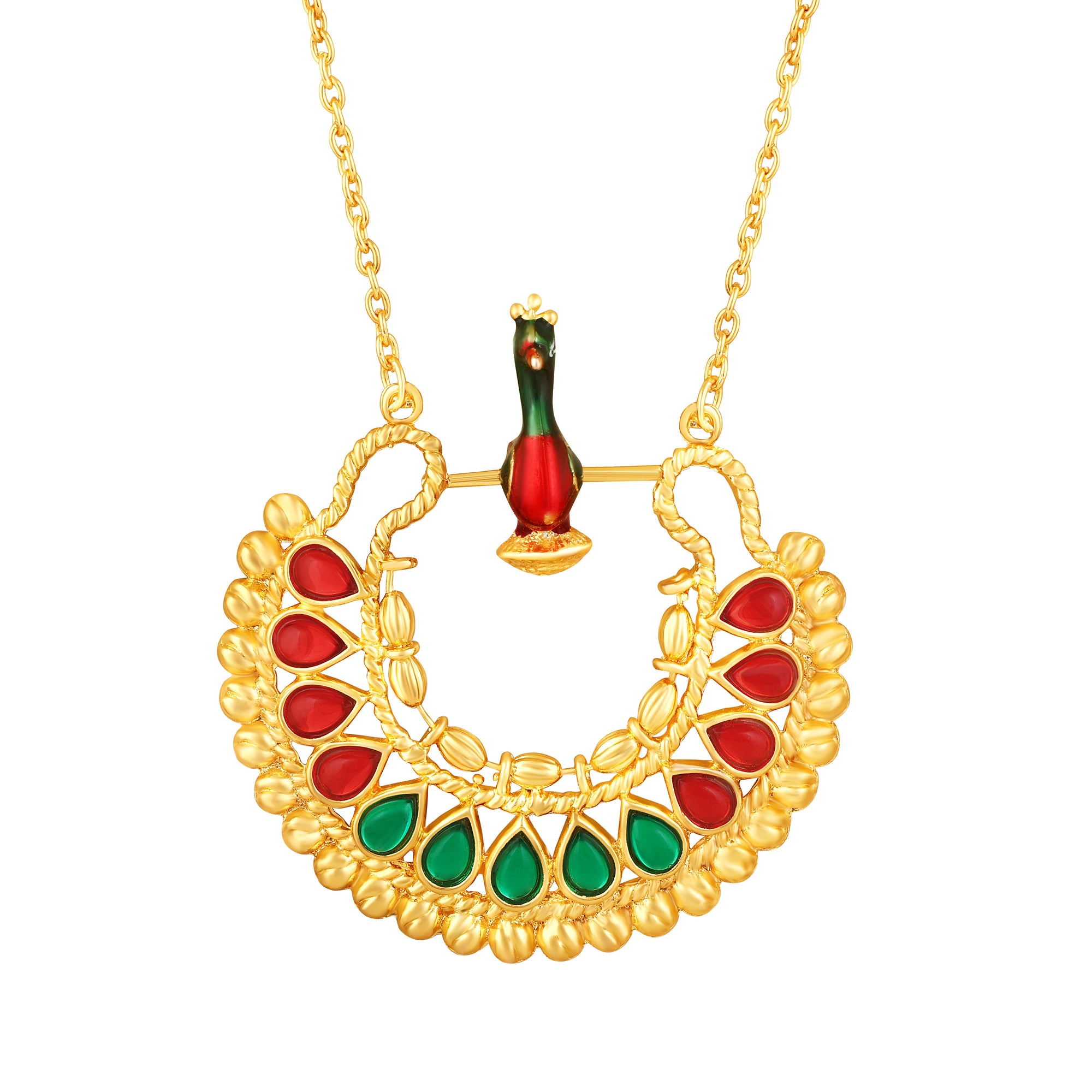Meenakari Enamel Dancing Peacock-Shaped Pendant and Dangler Jhumka Earrings
