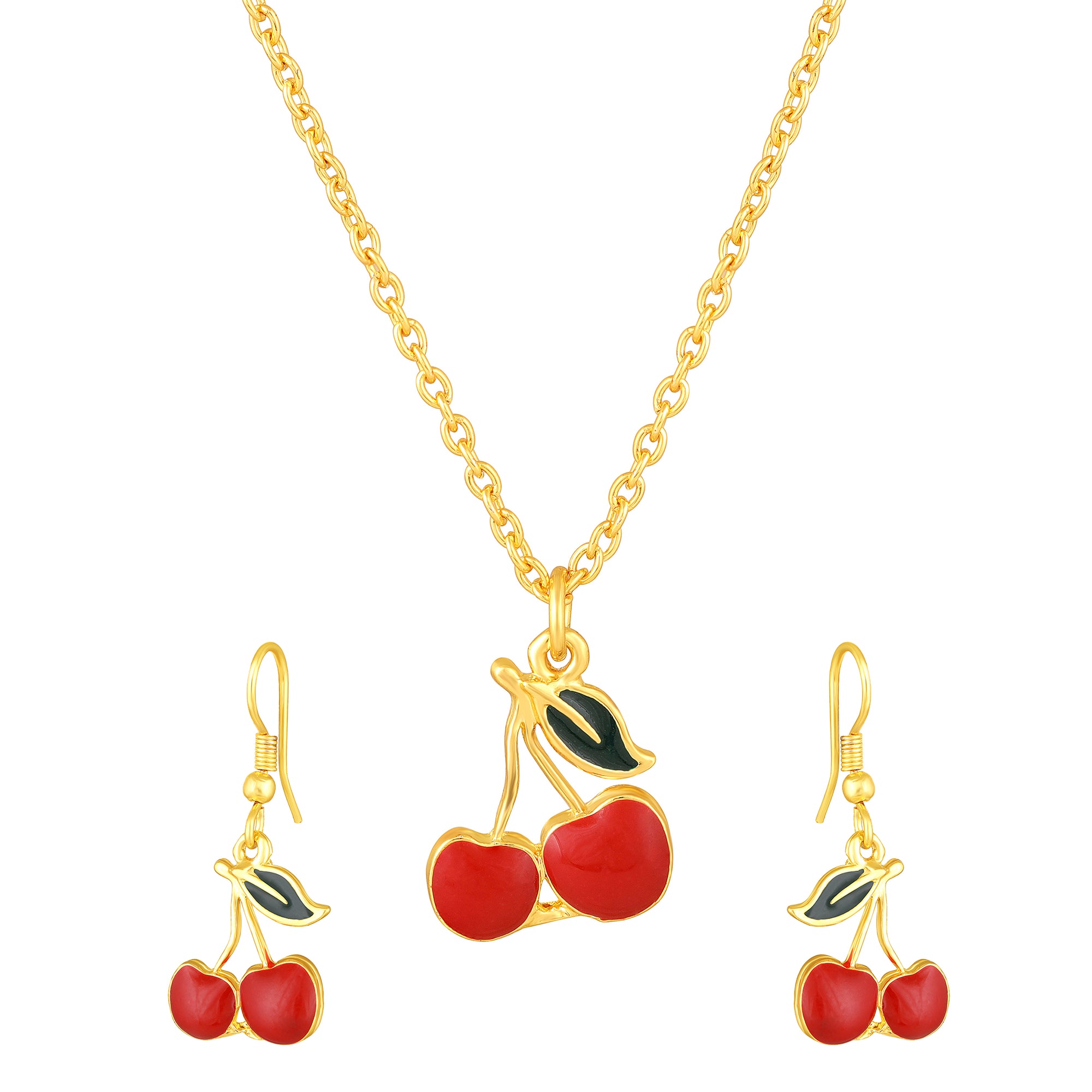 Meenakari Wok Enamel Bunch of Cherry Pendant with Dangler Earrings