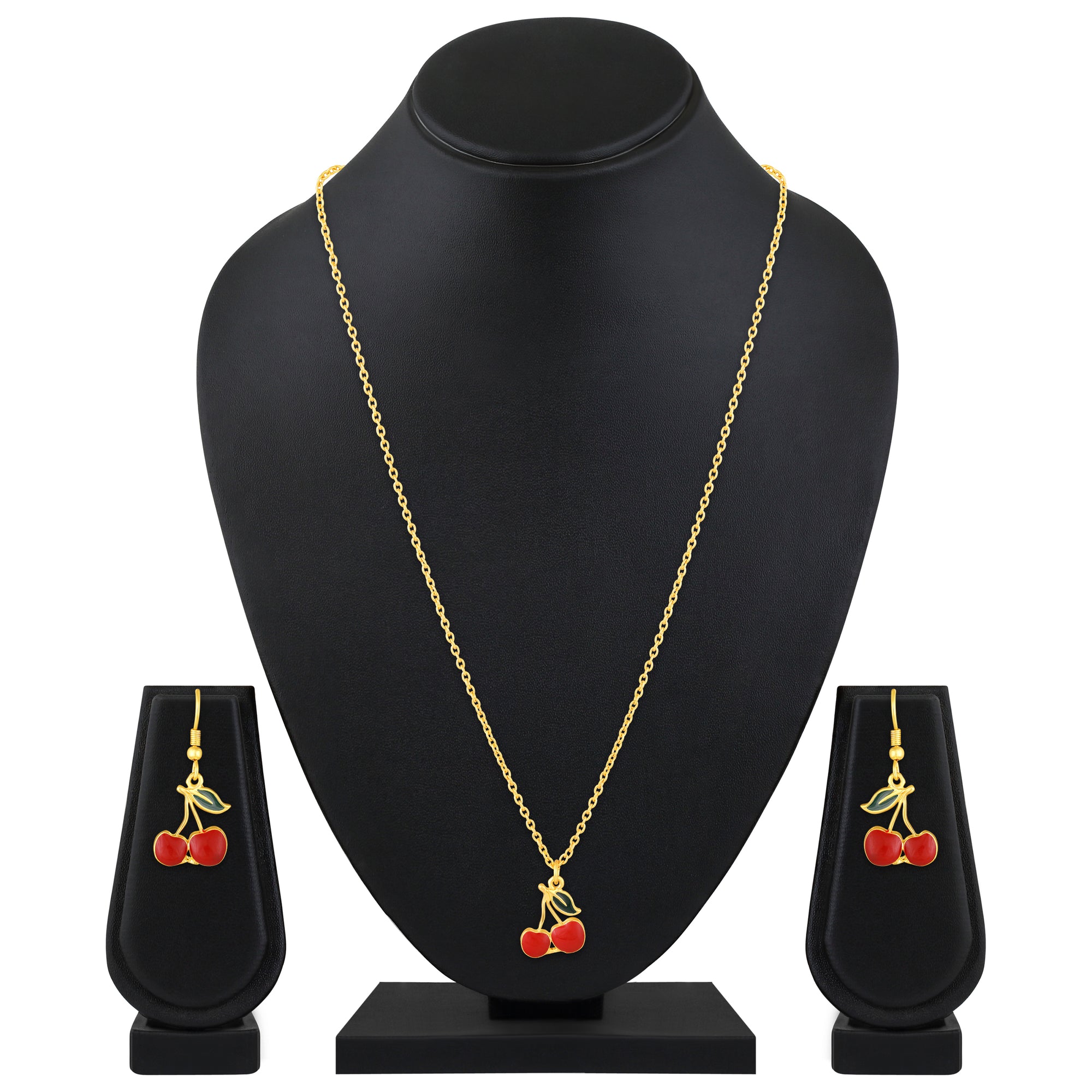 Meenakari Wok Enamel Bunch of Cherry Pendant with Dangler Earrings