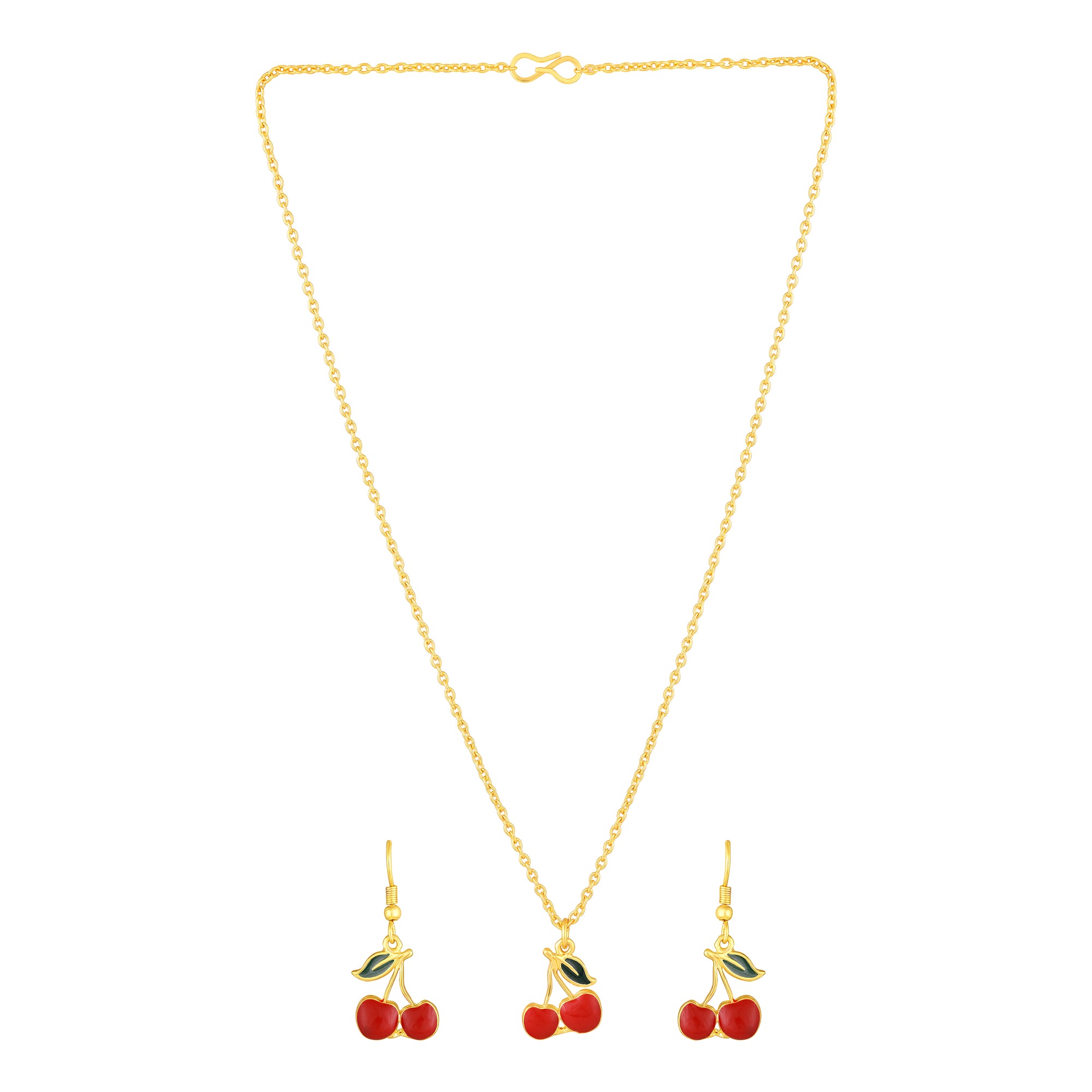 Meenakari Wok Enamel Bunch of Cherry Pendant with Dangler Earrings