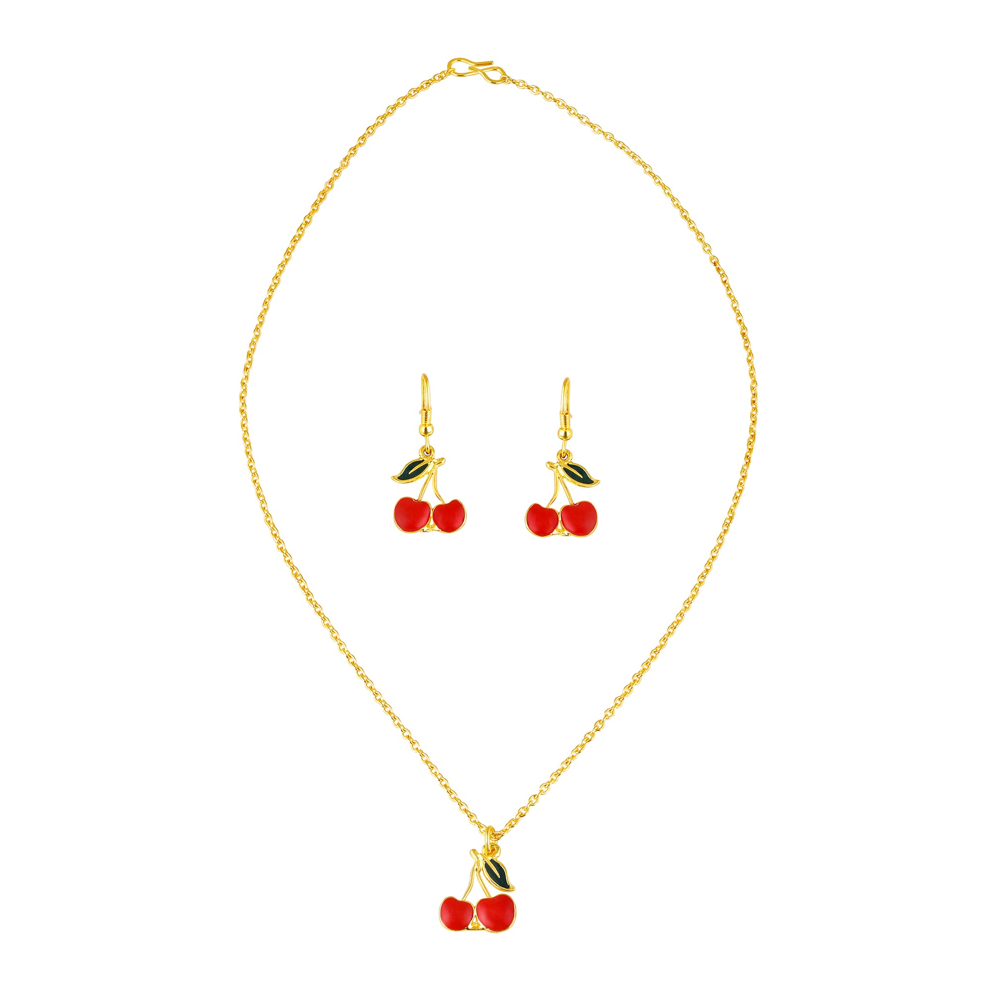 Meenakari Wok Enamel Bunch of Cherry Pendant with Dangler Earrings
