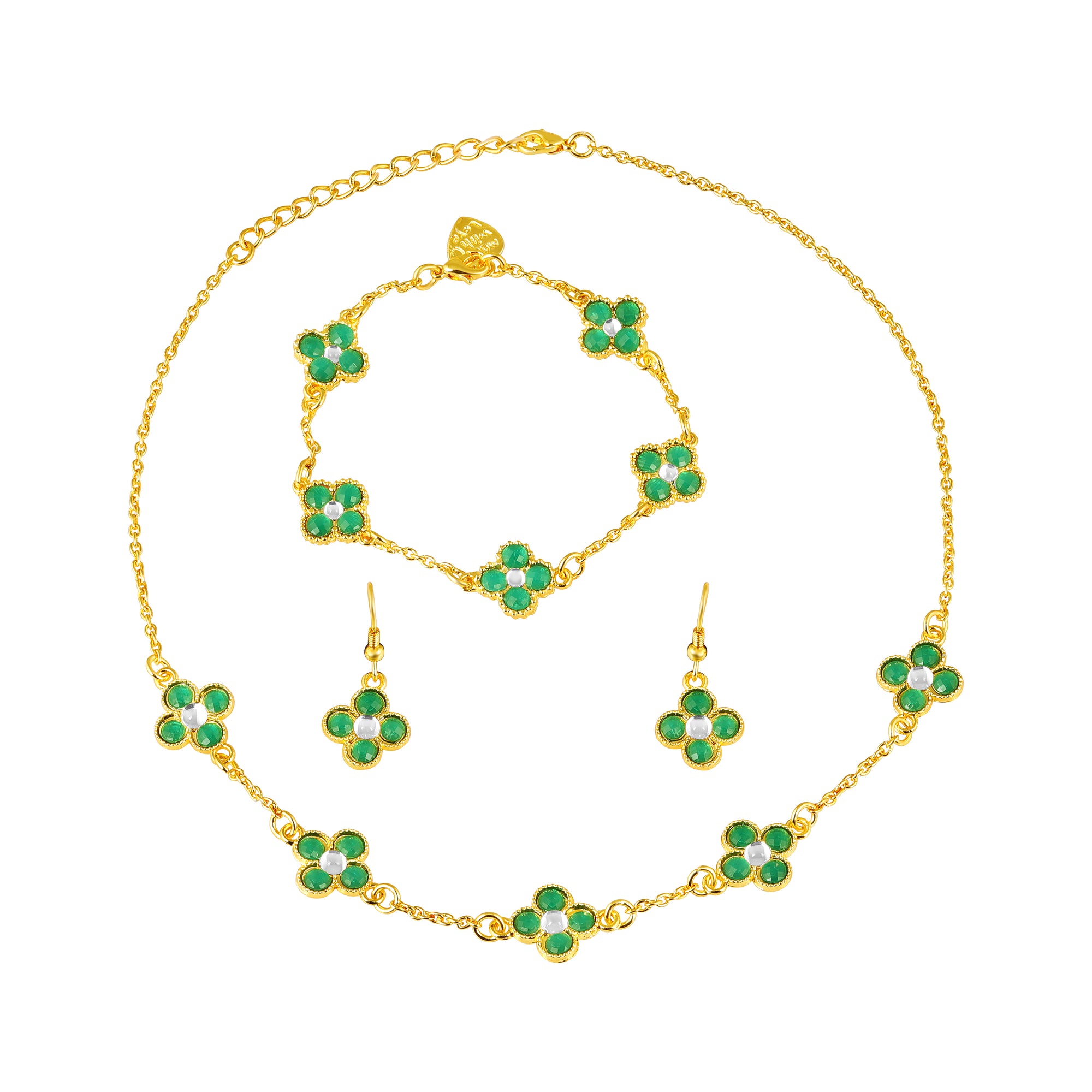 Green Floral Chain Link Jewellery Set