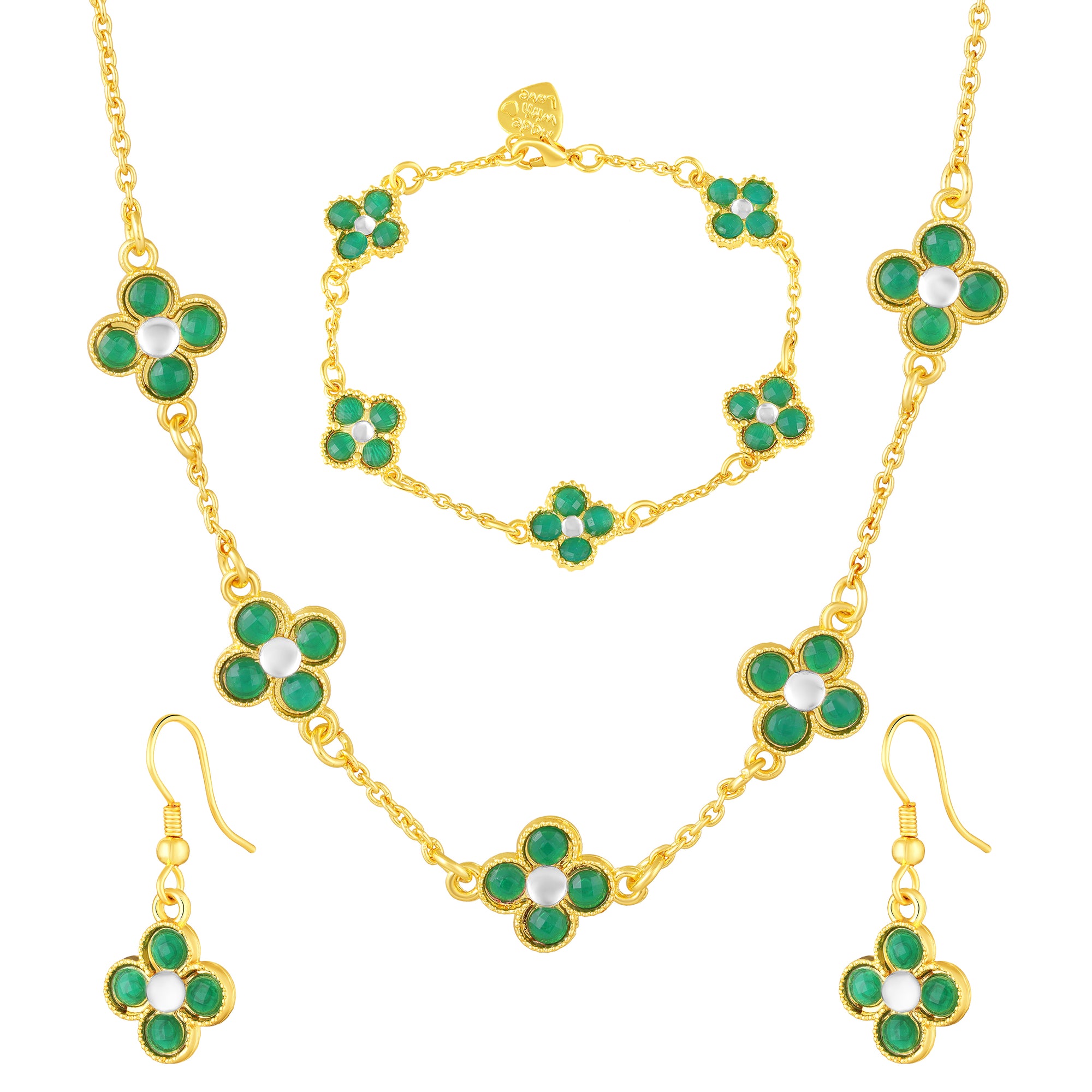 Green Floral Chain Link Jewellery Set