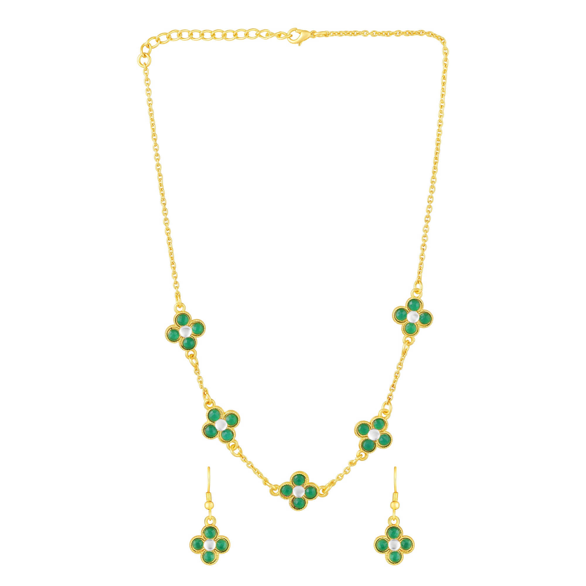 Green Floral Chain Link Jewellery Set