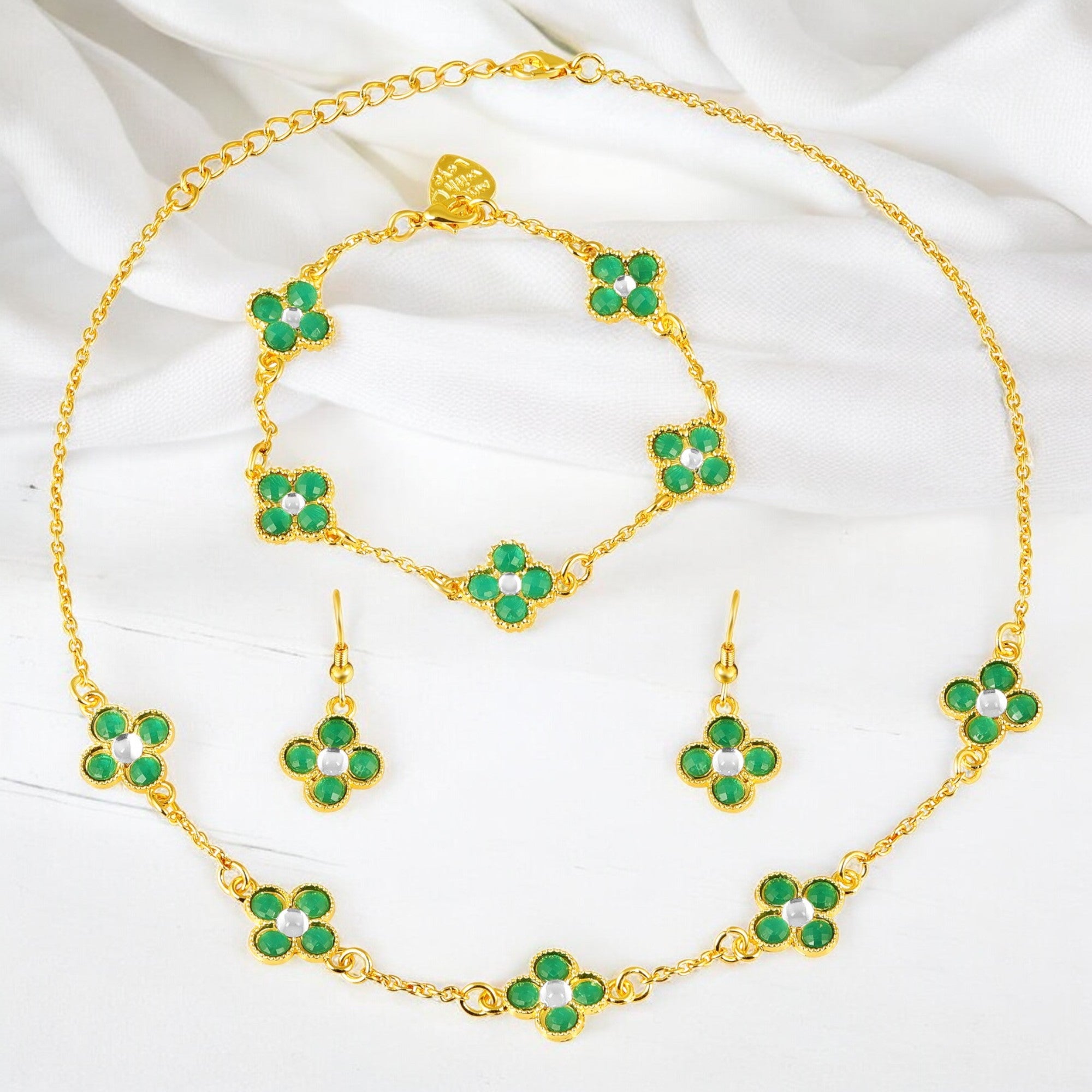 Green Floral Chain Link Jewellery Set