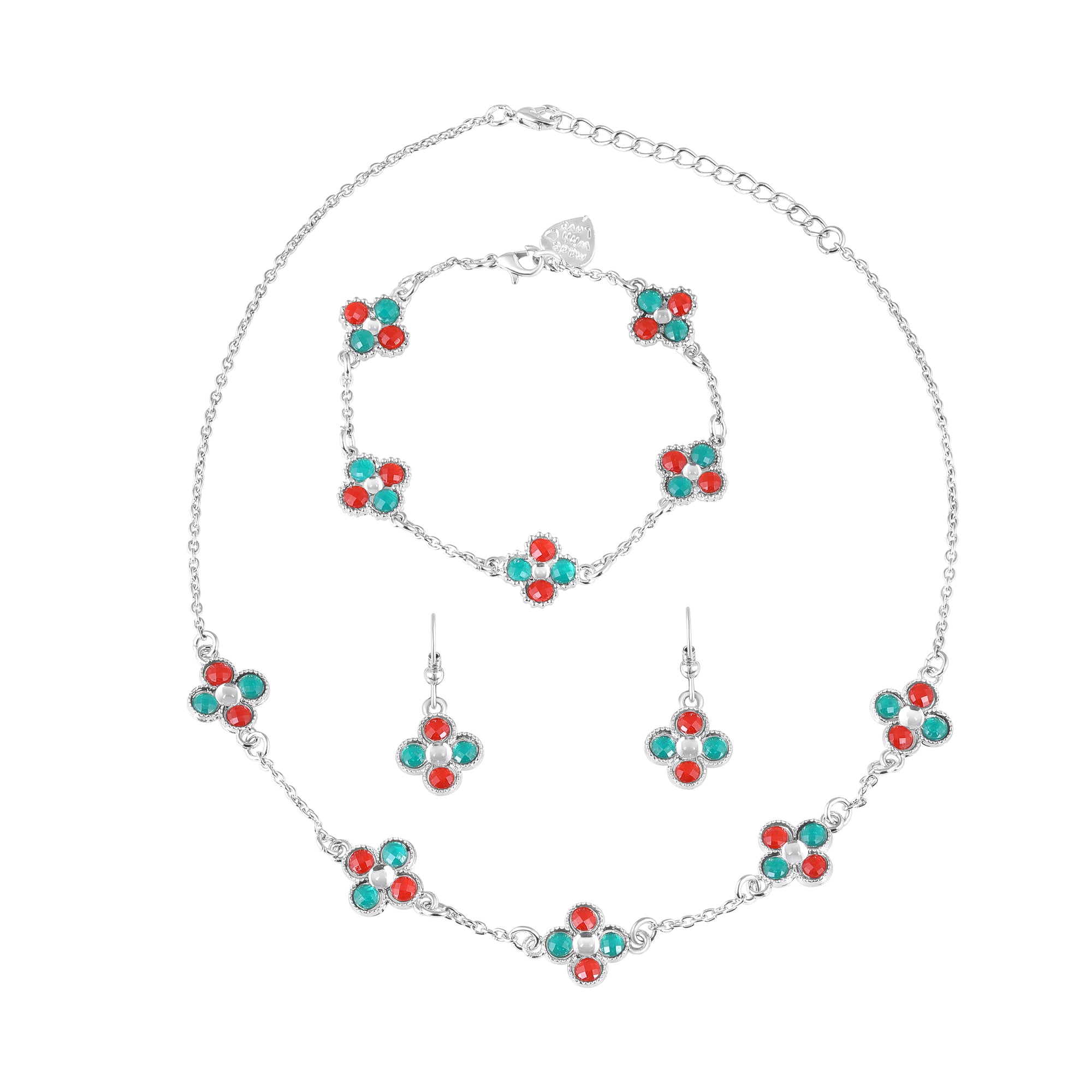 Green Floral Chain Link Jewellery Set