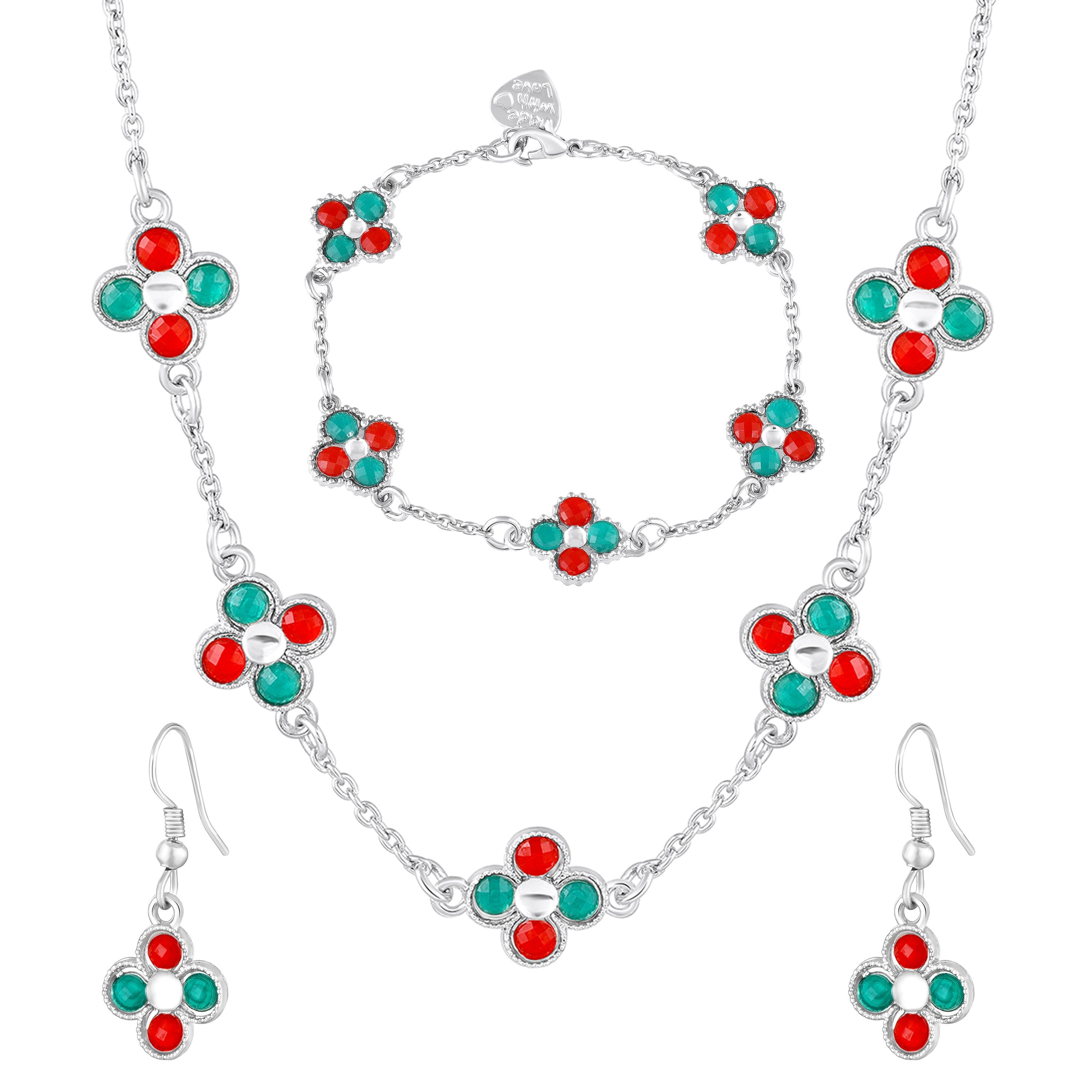 Green Floral Chain Link Jewellery Set