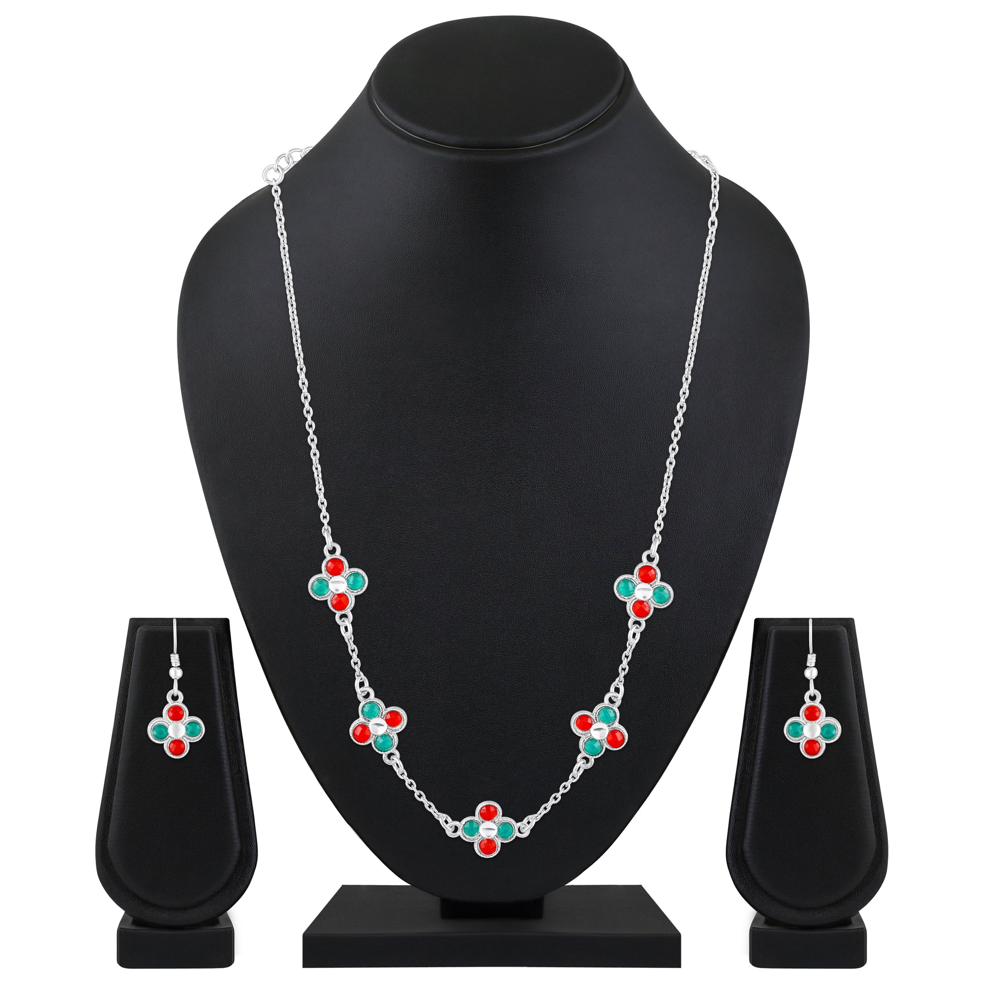 Green Floral Chain Link Jewellery Set