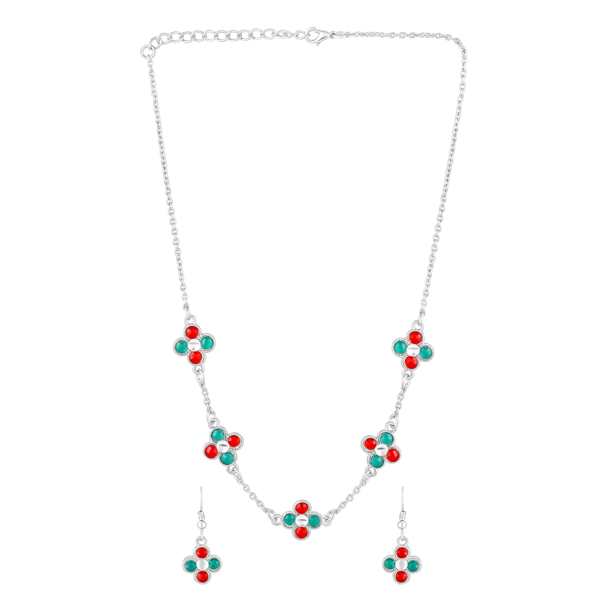 Green Floral Chain Link Jewellery Set