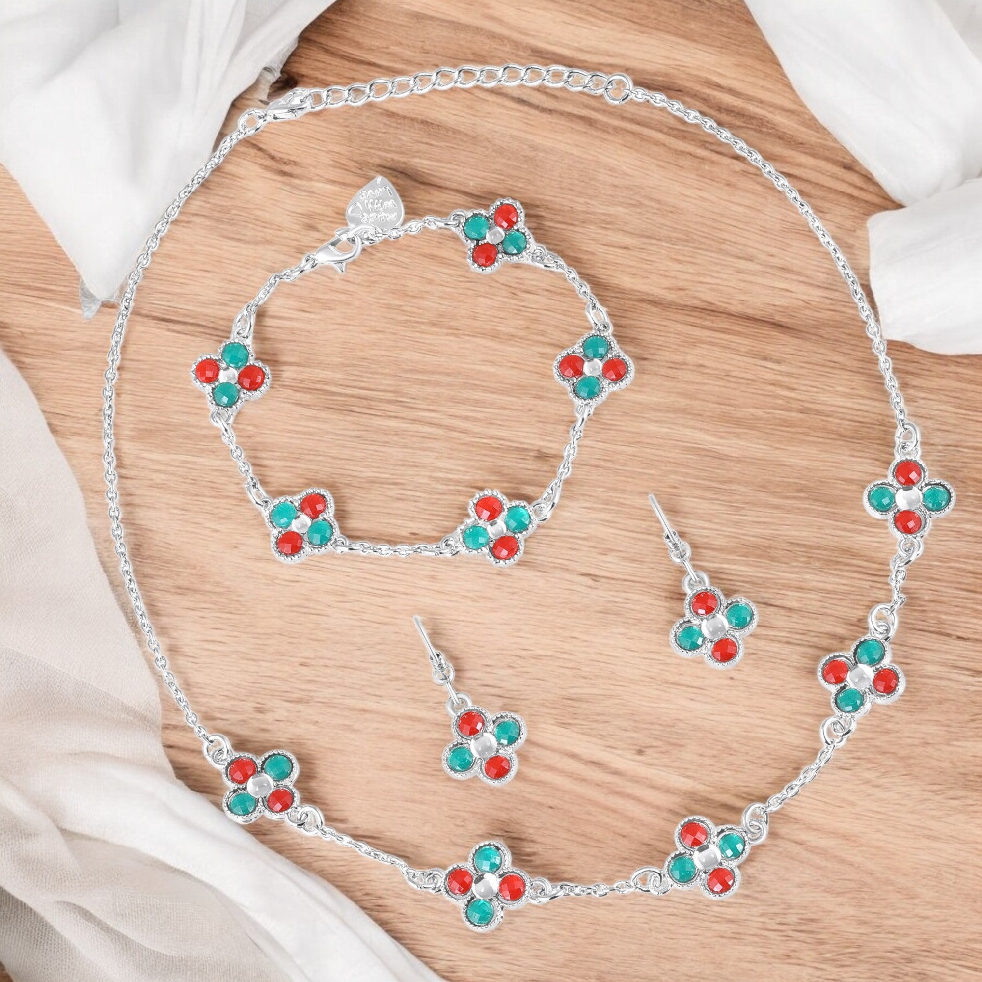 Green Floral Chain Link Jewellery Set