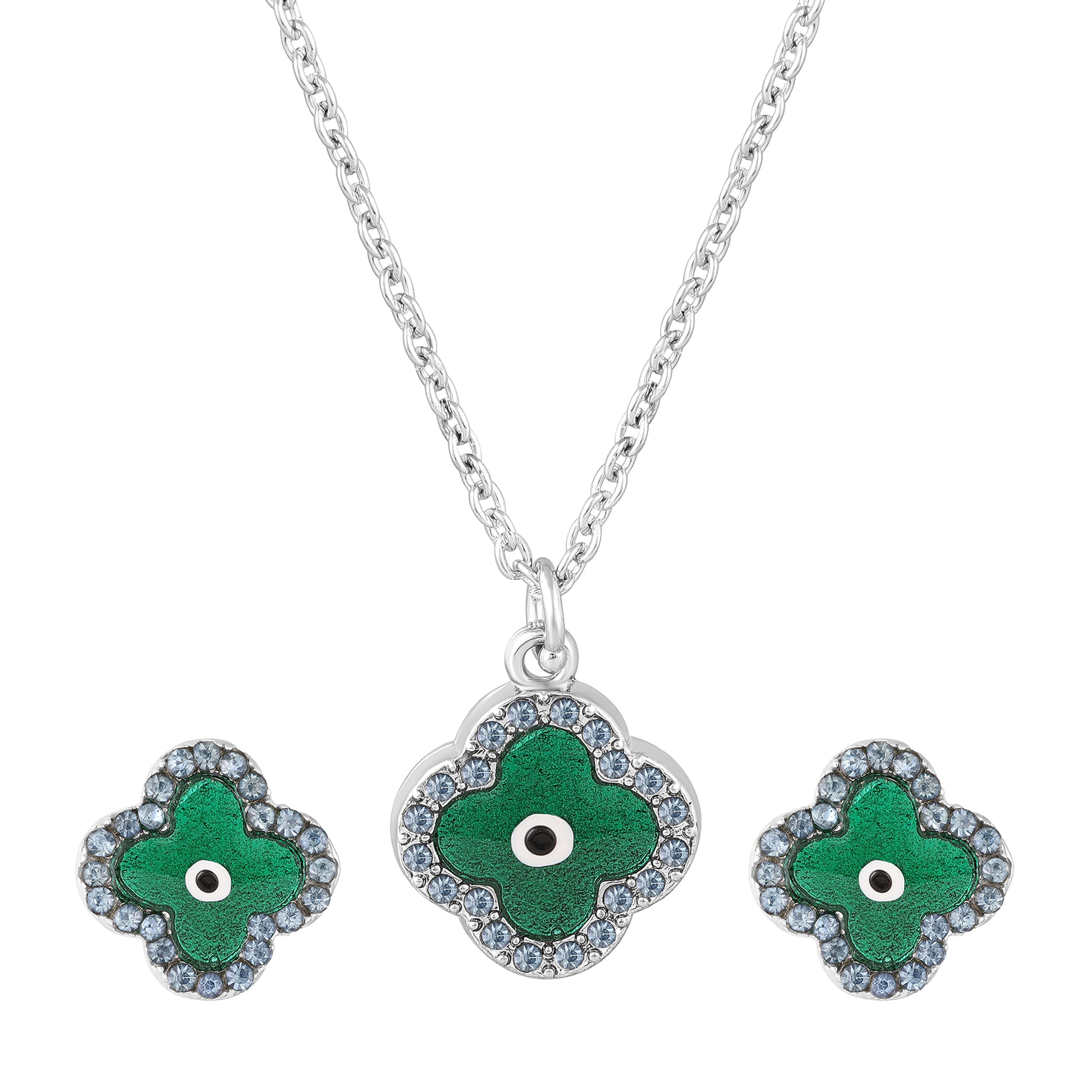 Green Floral Evil Eye Meenakari Work Pendant Set