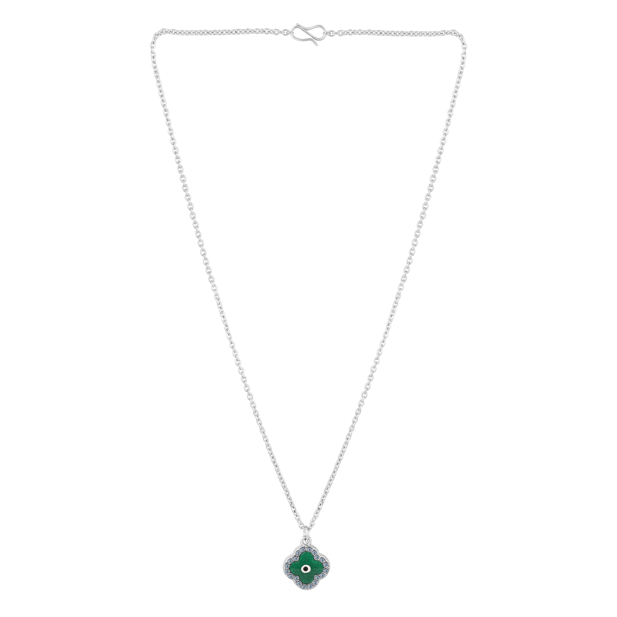 Green Floral Evil Eye Meenakari Work Pendant Set