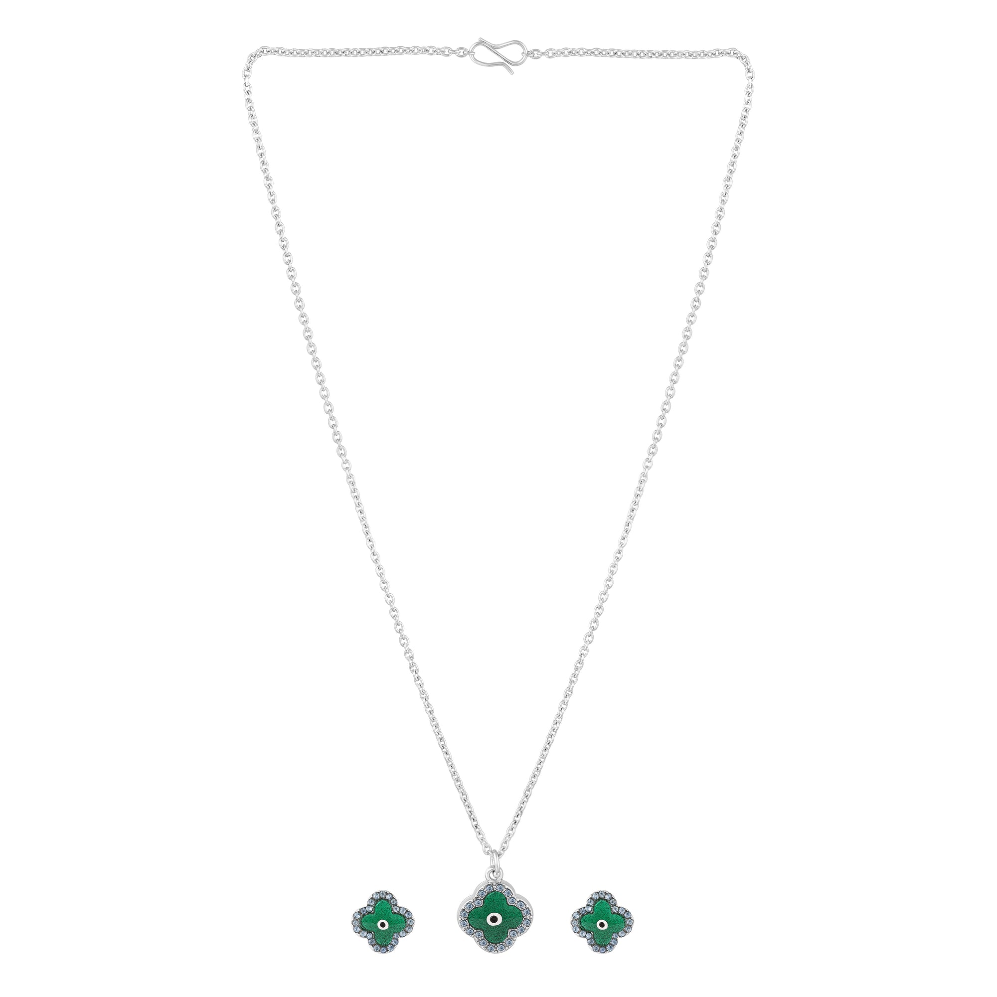 Green Floral Evil Eye Meenakari Work Pendant Set