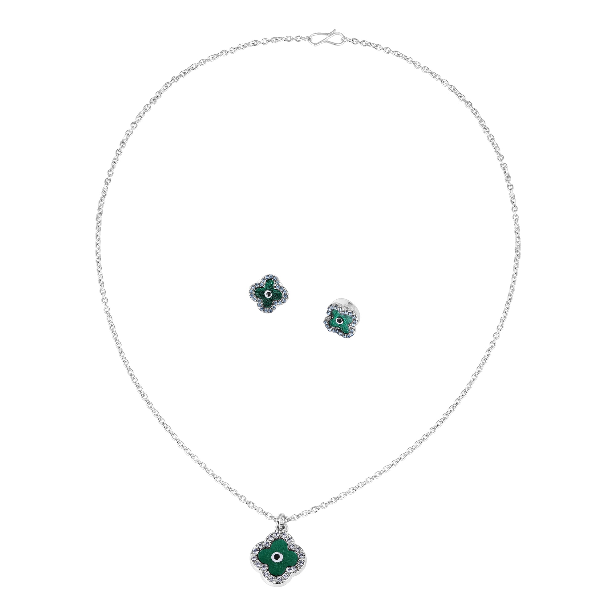 Green Floral Evil Eye Meenakari Work Pendant Set