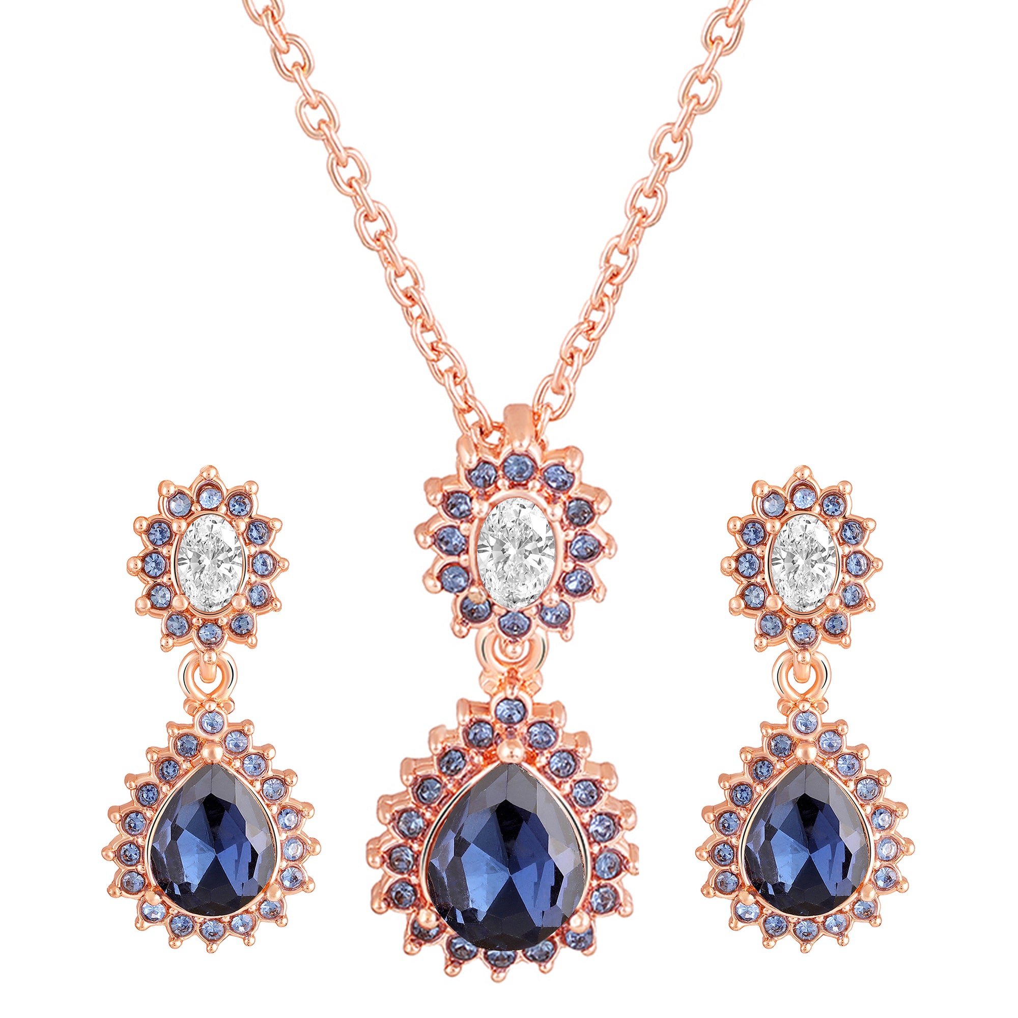 Elegant Teardrop Green & Red Crystals Pendant Set