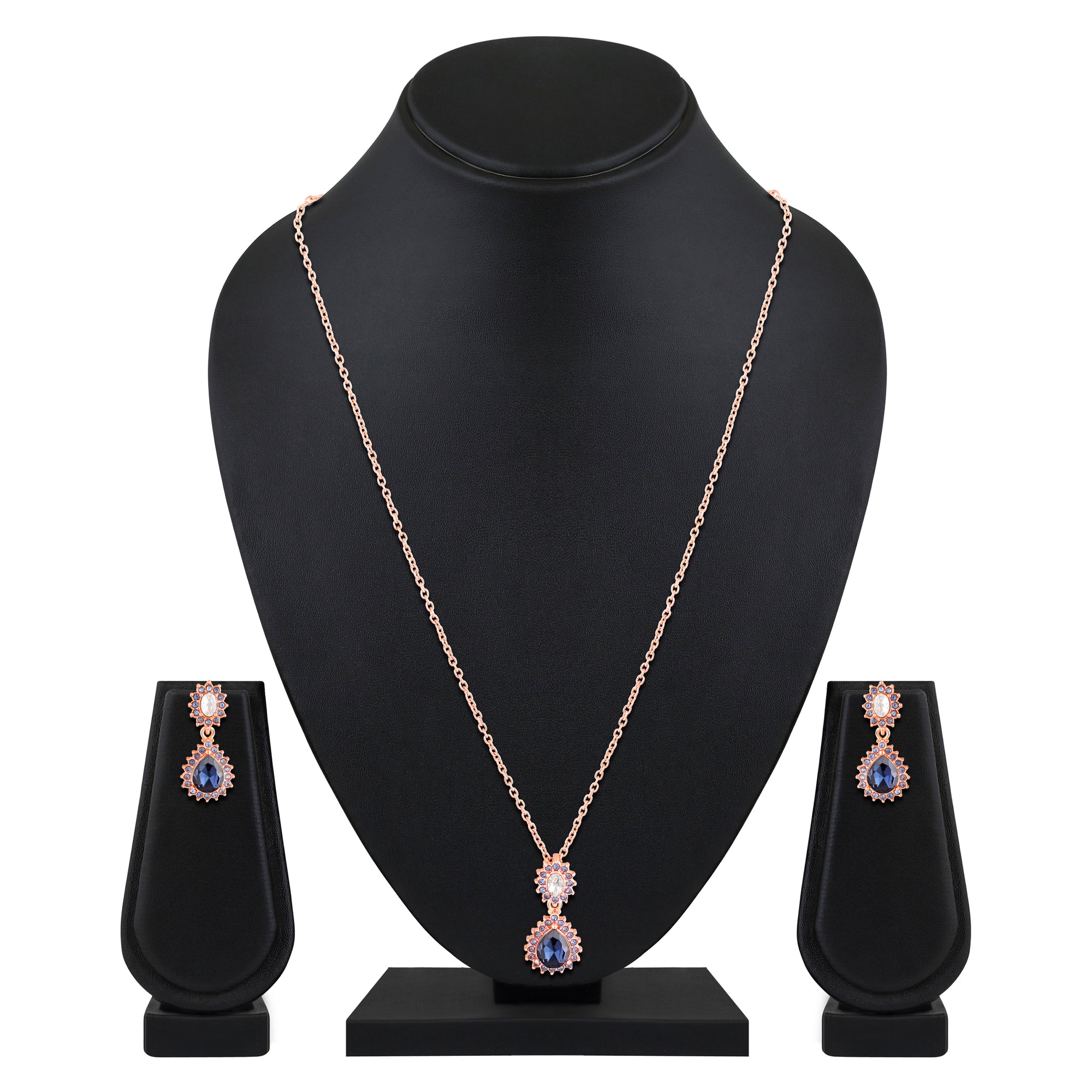 Elegant Teardrop Green & Red Crystals Pendant Set