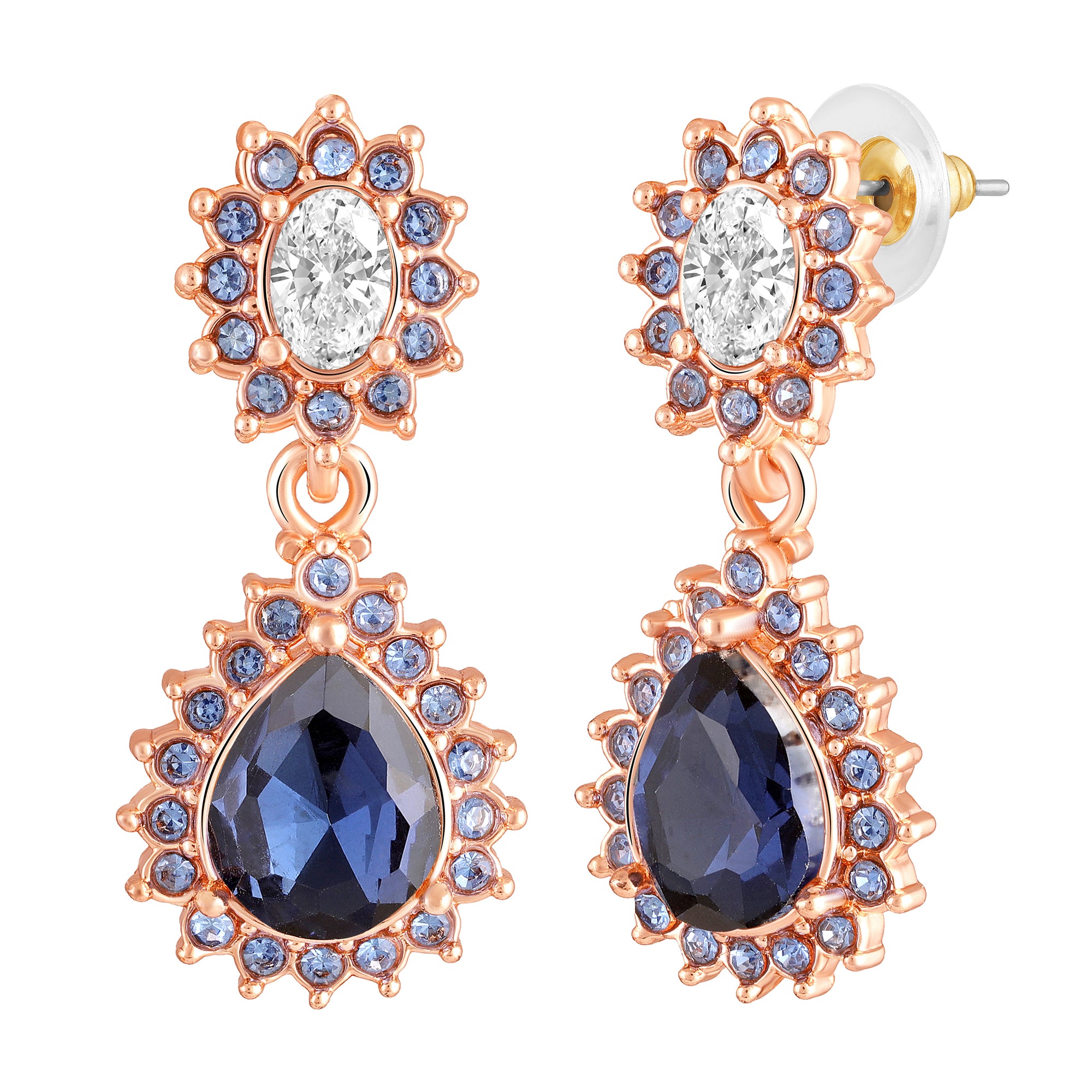 Elegant Teardrop Green & Red Crystals Pendant Set