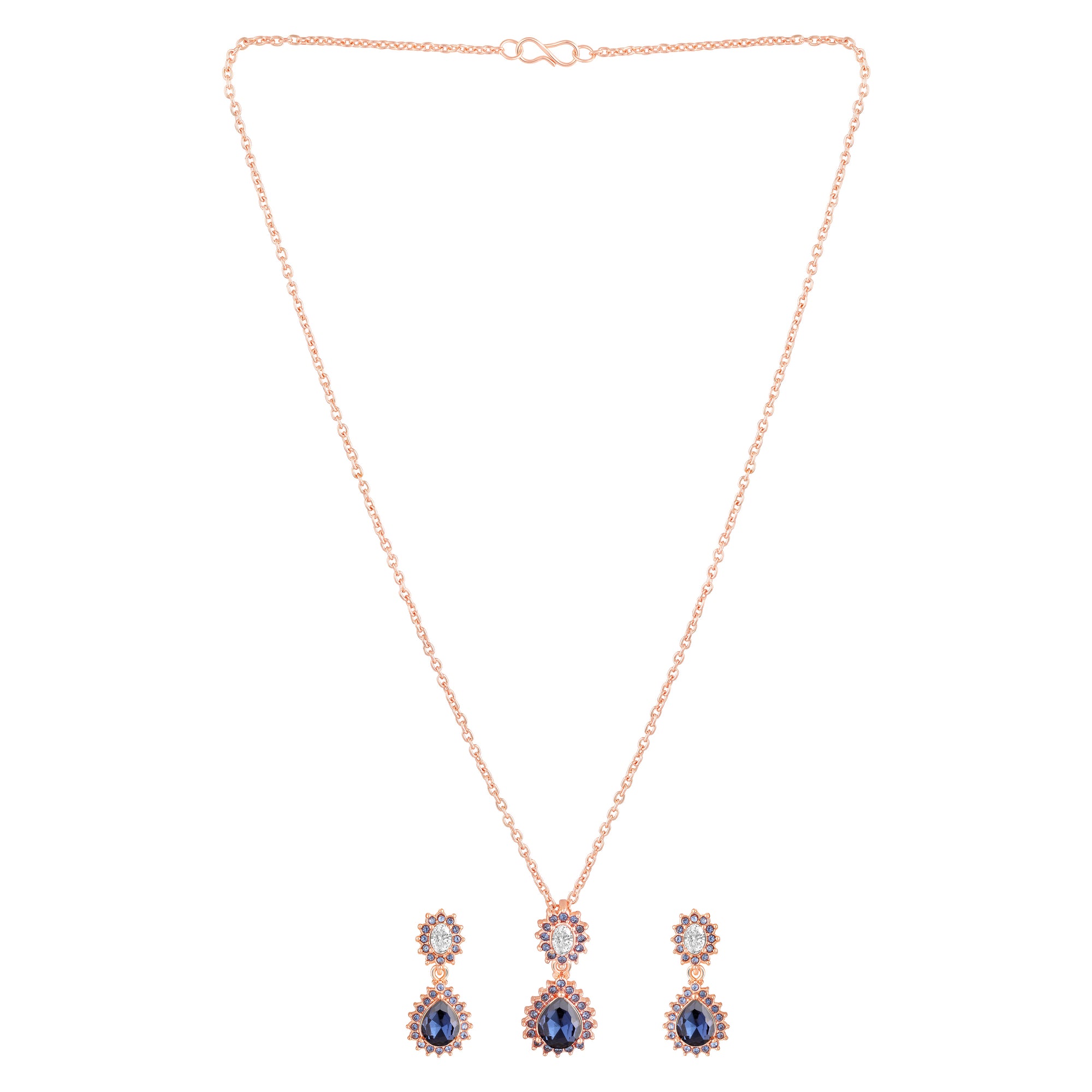 Elegant Teardrop Green & Red Crystals Pendant Set