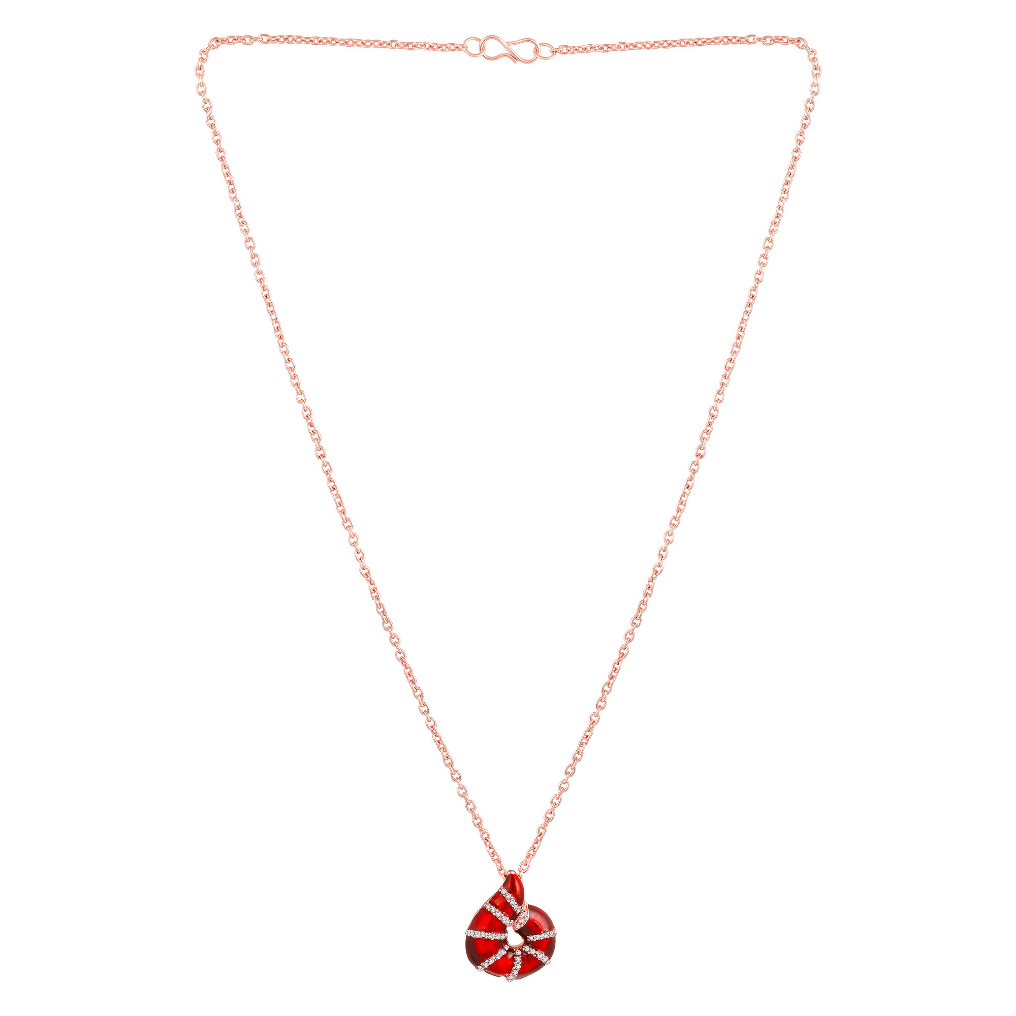 Red Meenakari Work Shell-Shaped Pendant and Earrings Set with Crystal Accents