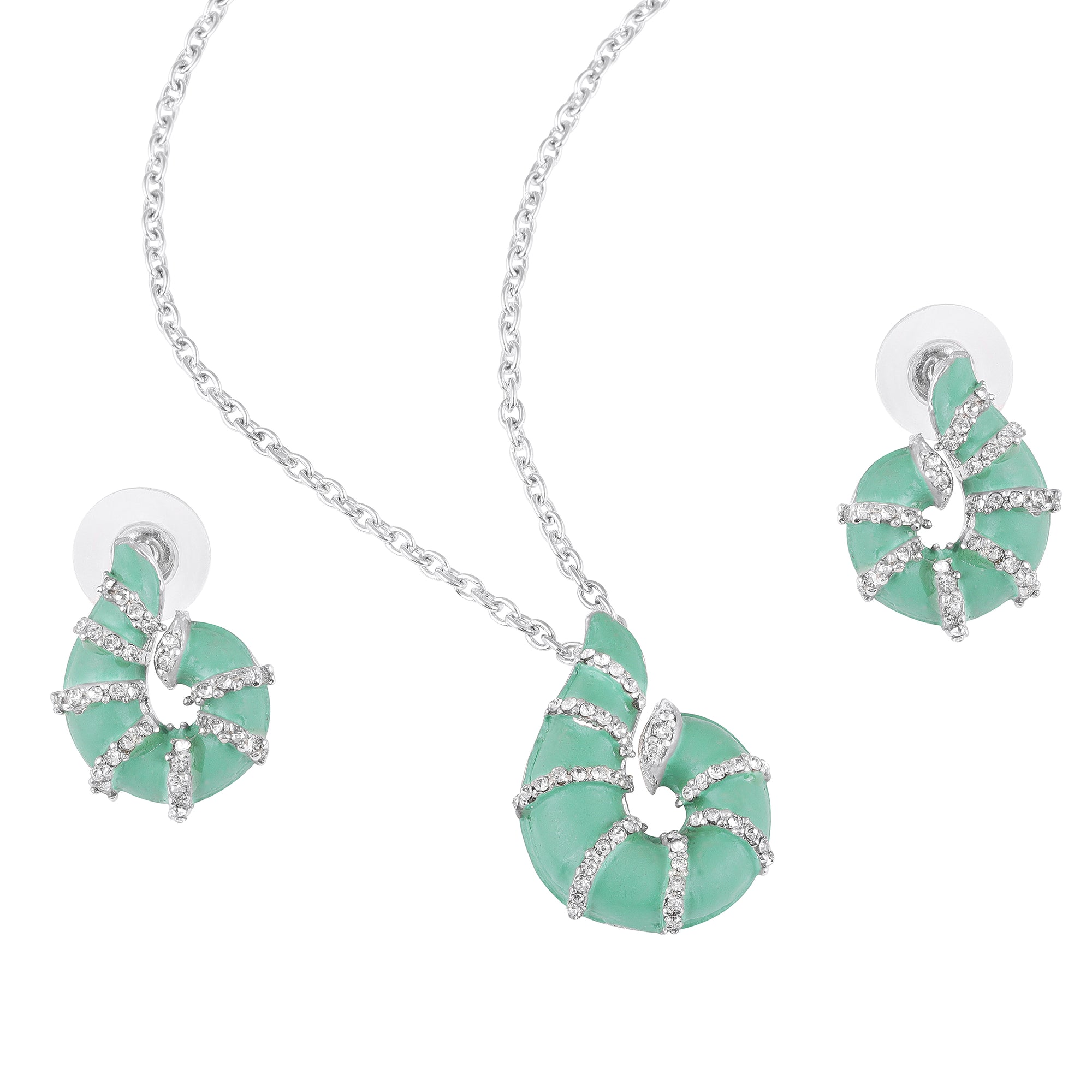 Red Meenakari Work Shell-Shaped Pendant and Earrings Set with Crystal Accents