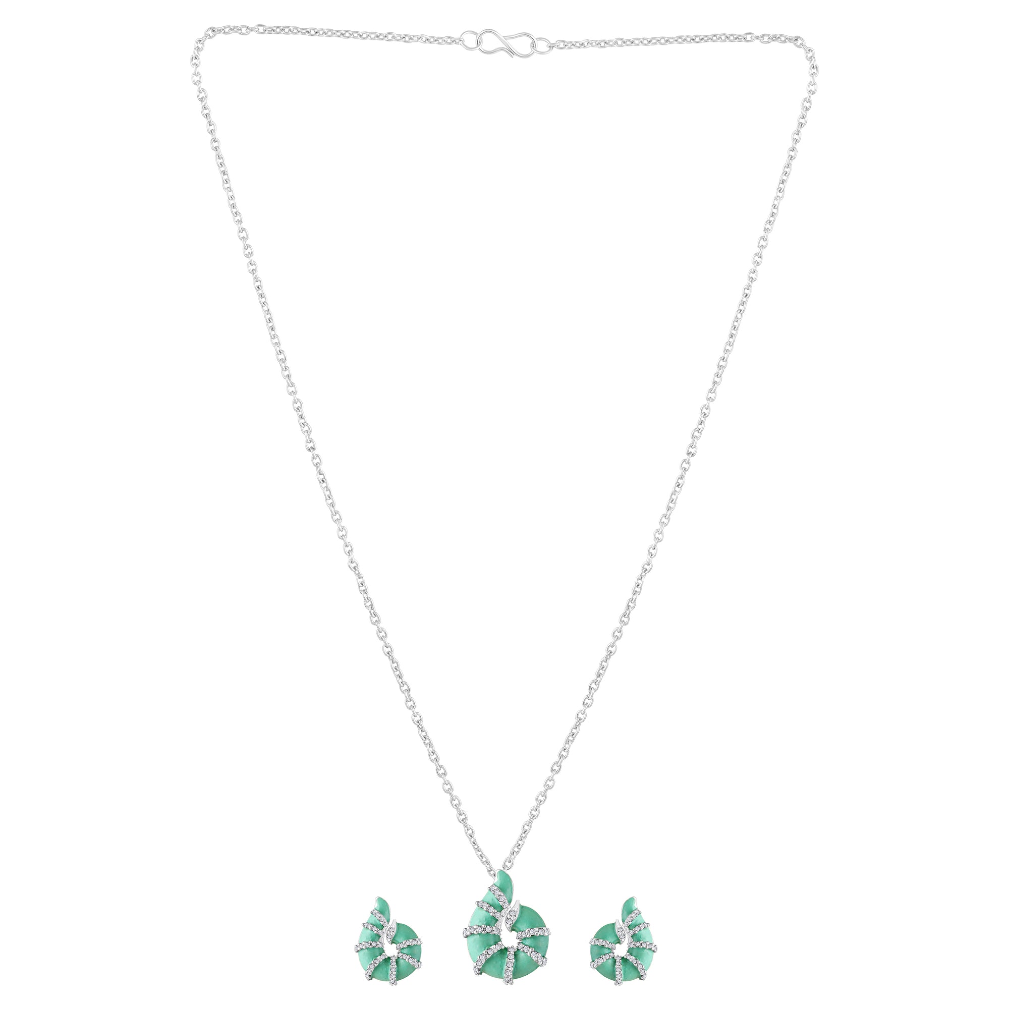 Red Meenakari Work Shell-Shaped Pendant and Earrings Set with Crystal Accents