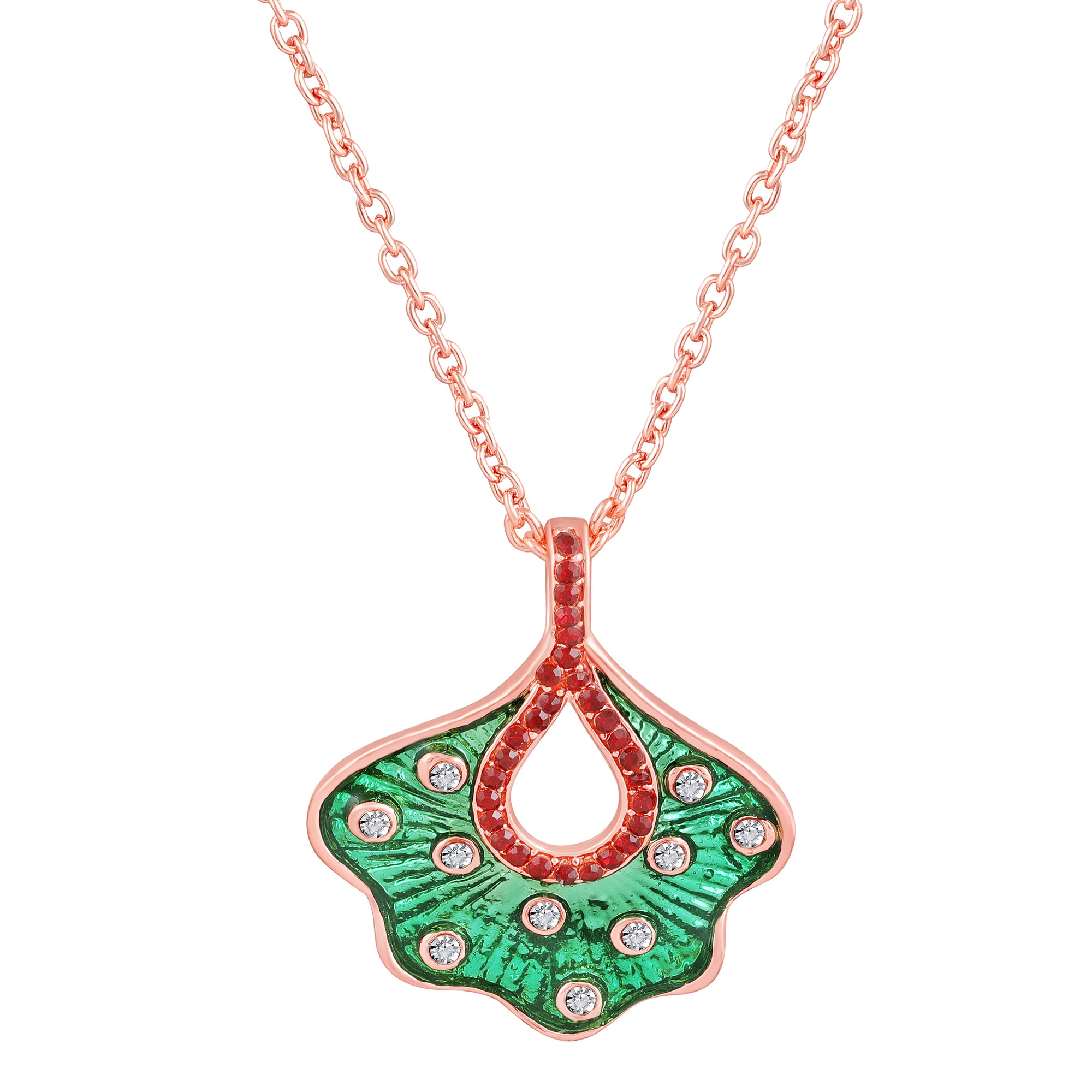 Green Meenakari Work Floral-Fan Shape Pendant Set