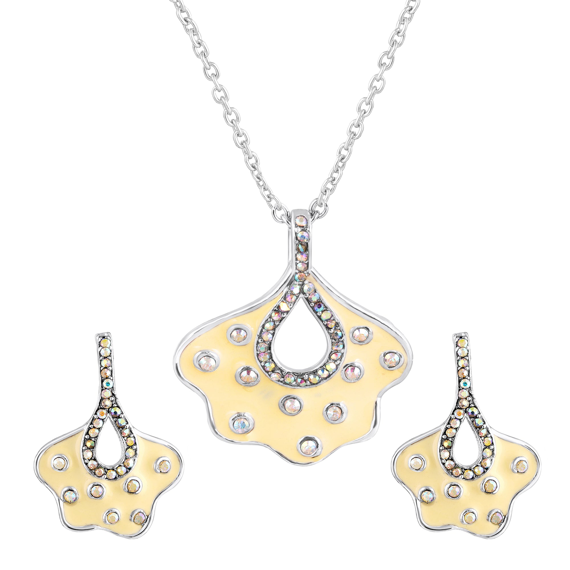 Green Meenakari Work Floral-Fan Shape Pendant Set