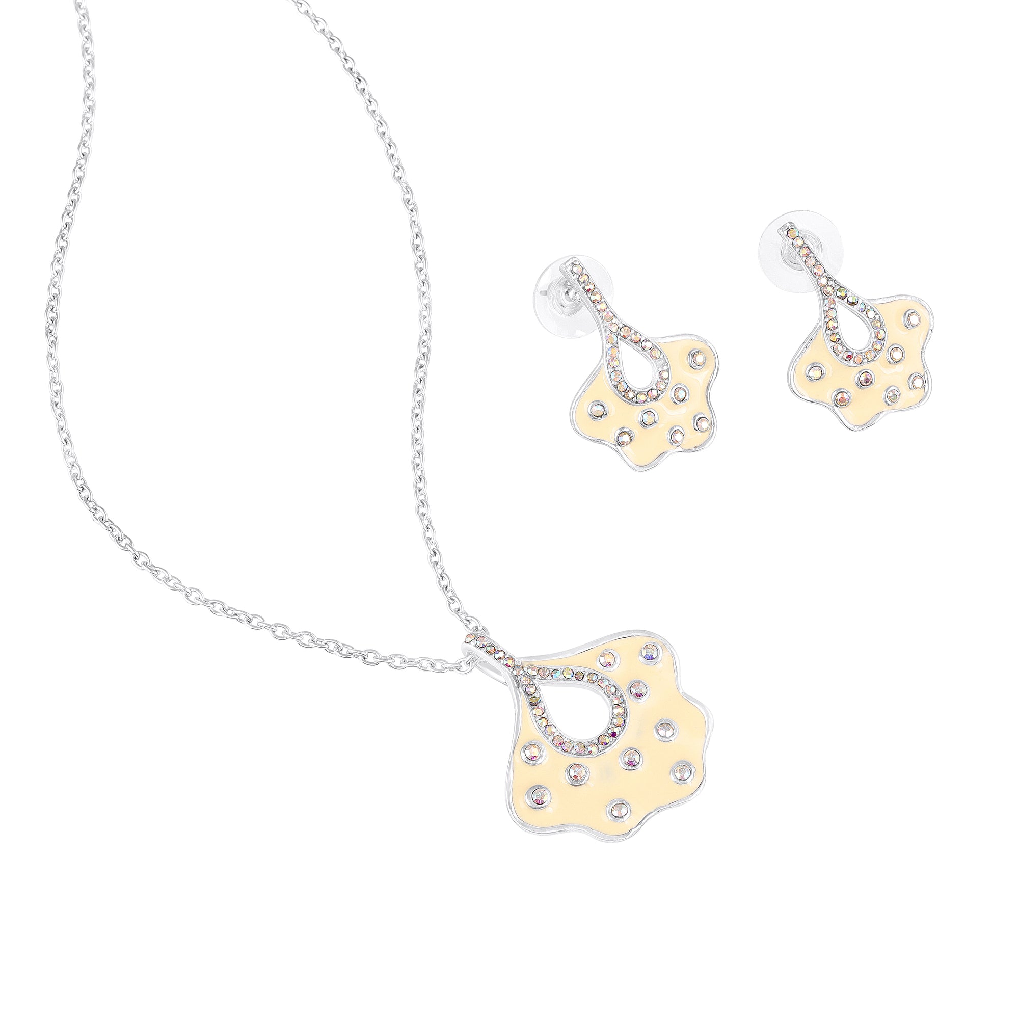 Green Meenakari Work Floral-Fan Shape Pendant Set