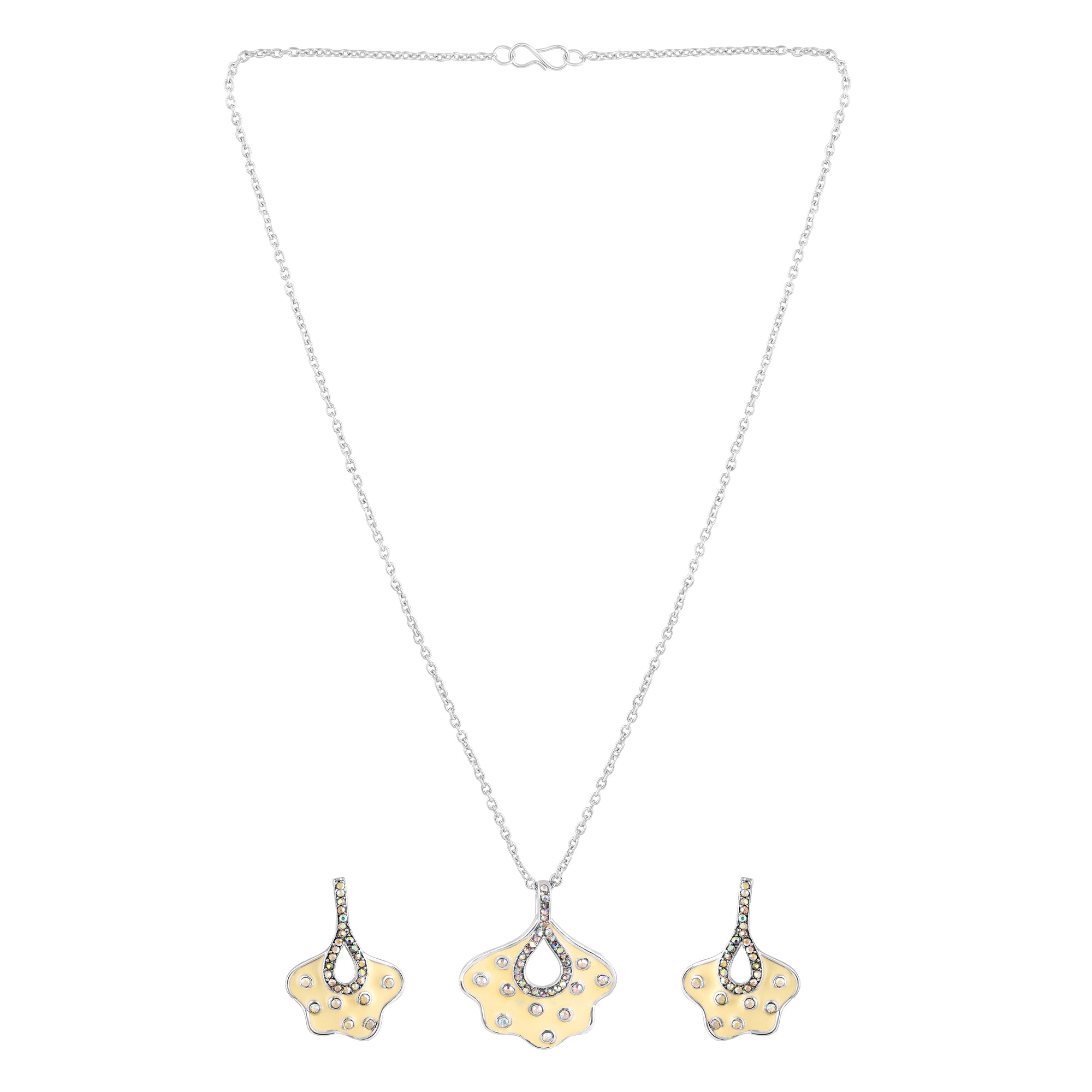 Green Meenakari Work Floral-Fan Shape Pendant Set