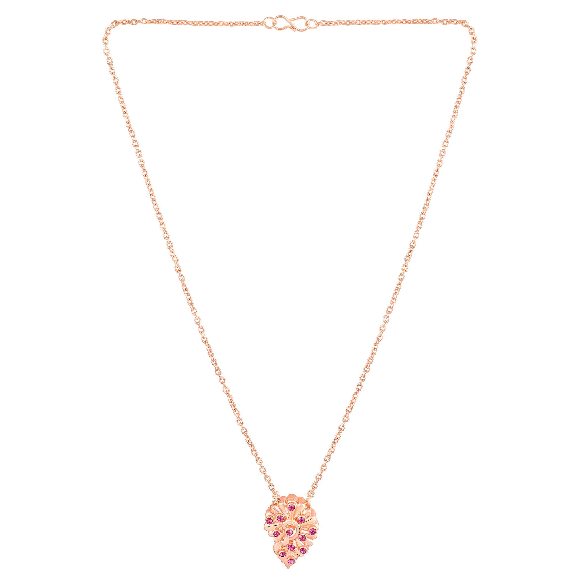 Leaf Motif Pendant Set with Pink Crystals