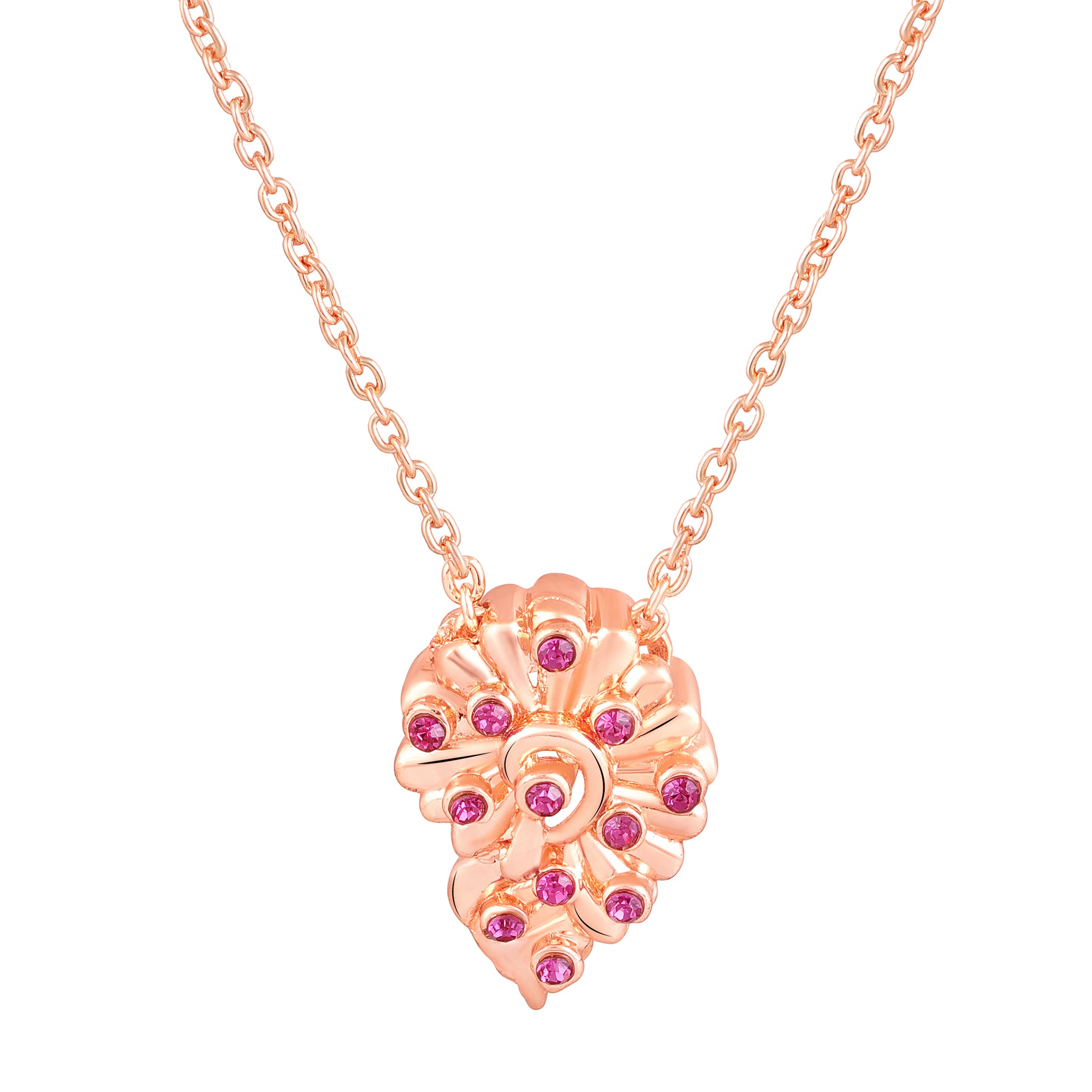 Leaf Motif Pendant Set with Pink Crystals