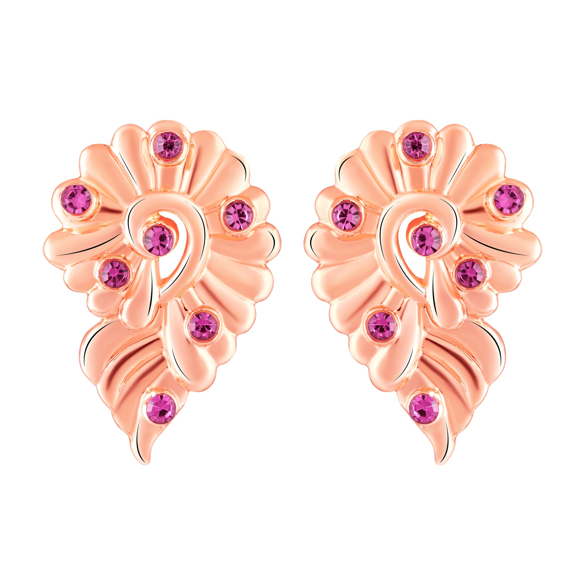 Leaf Motif Pendant Set with Pink Crystals