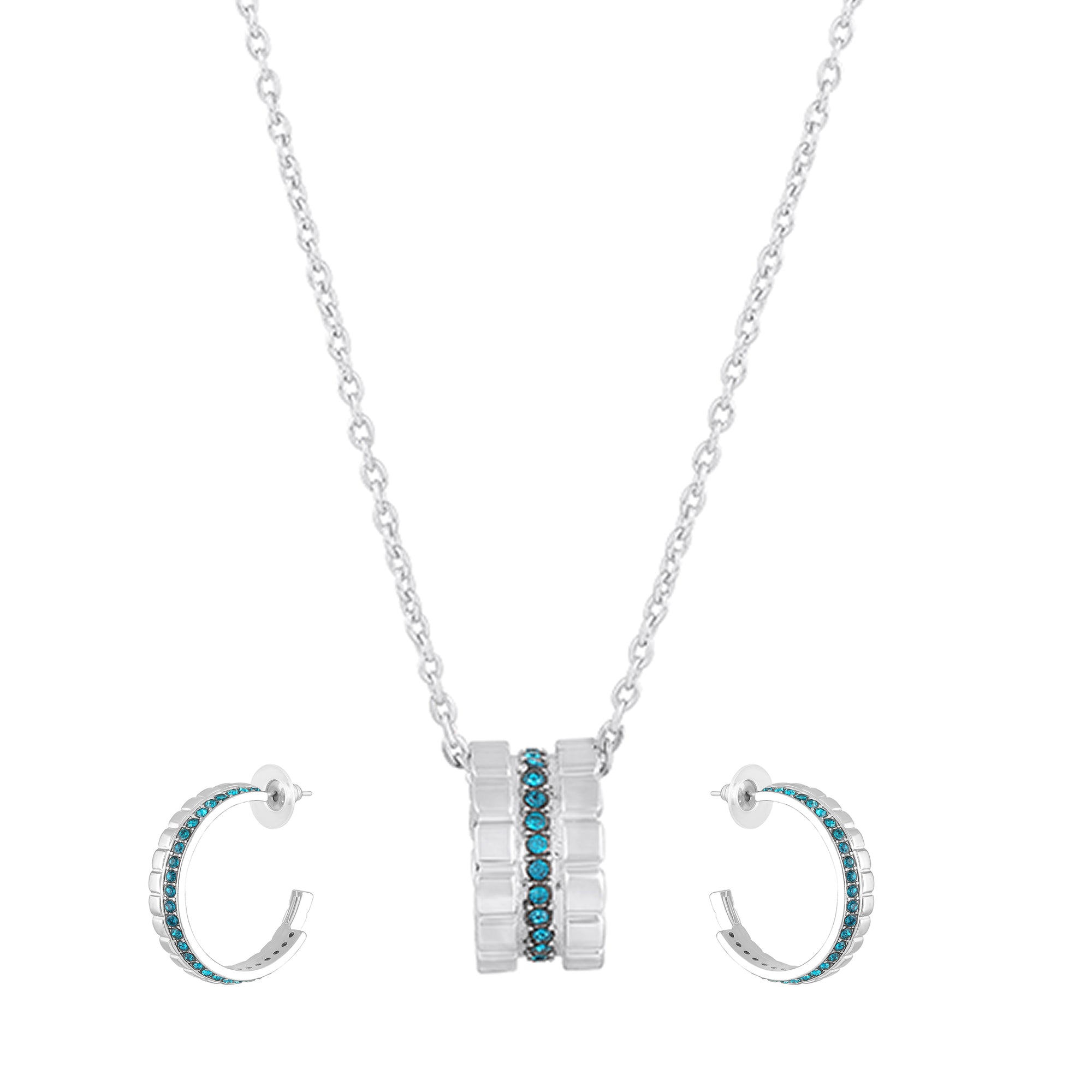Modern Blue Crystal Band Pendant Set