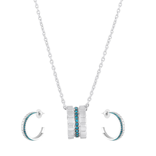 Modern Blue Crystal Band Pendant Set