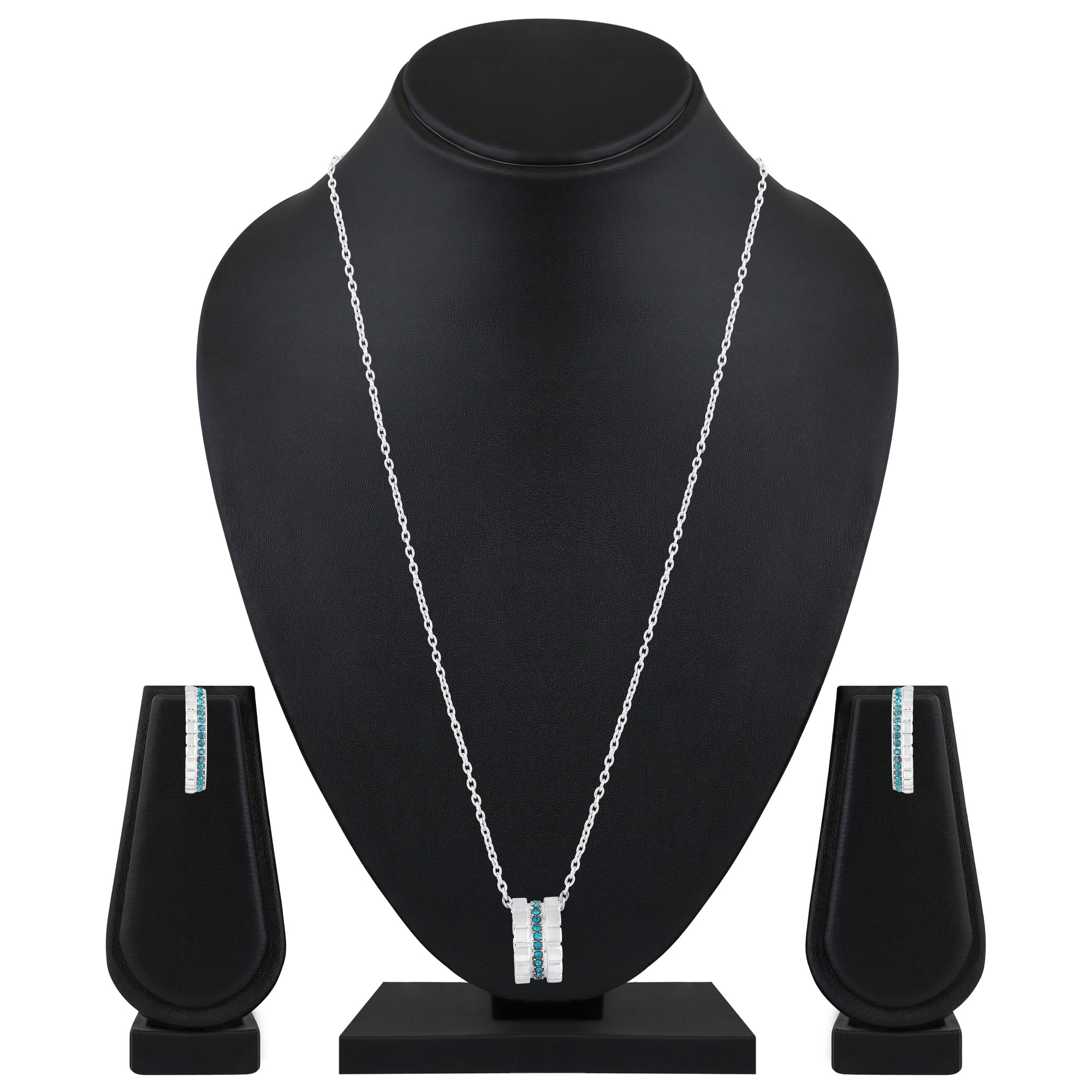 Modern Blue Crystal Band Pendant Set