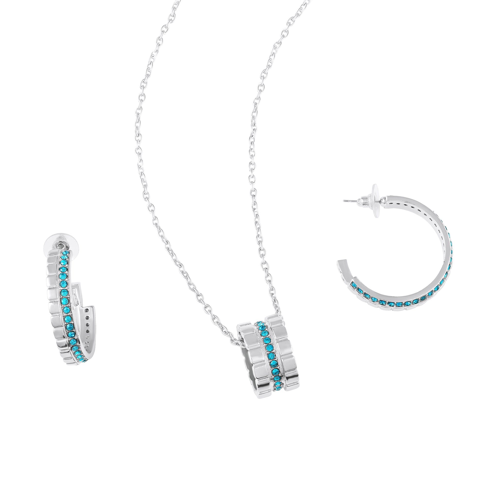 Modern Blue Crystal Band Pendant Set