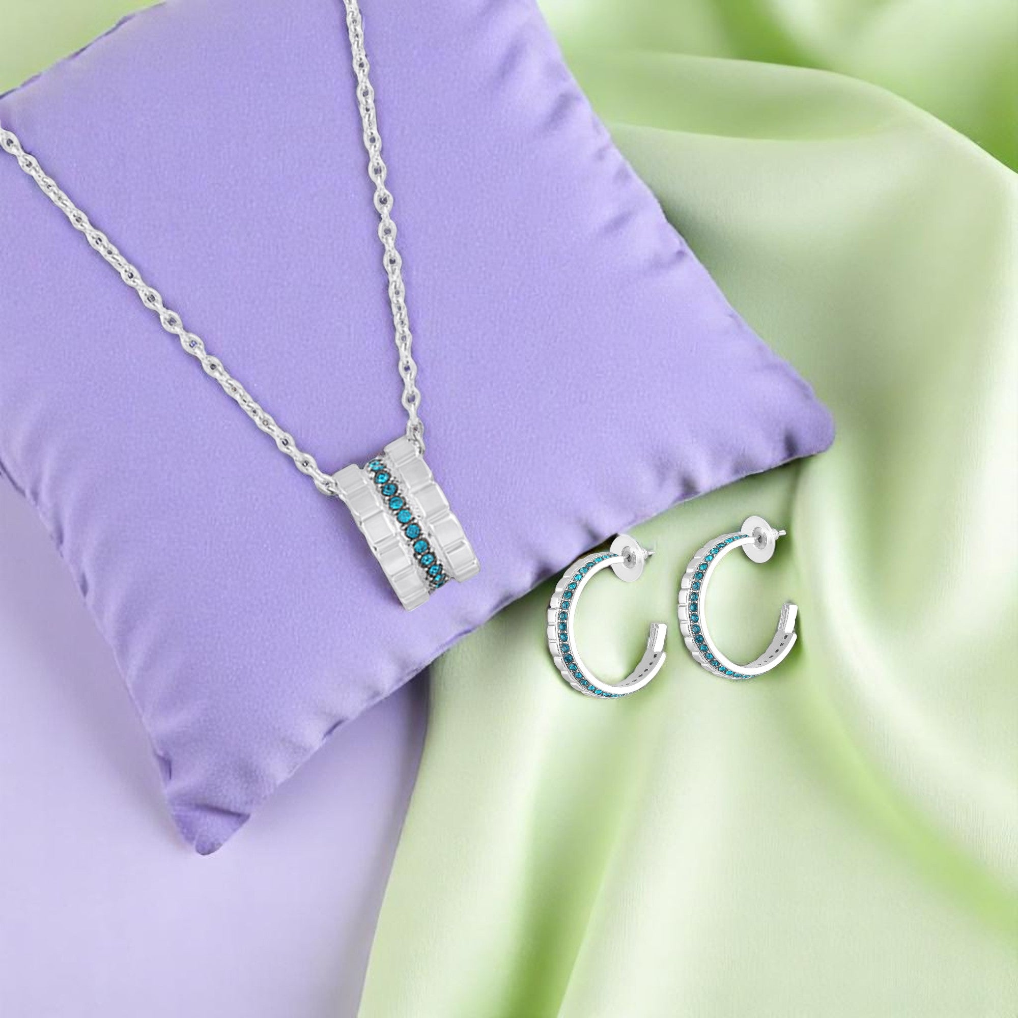 Modern Blue Crystal Band Pendant Set